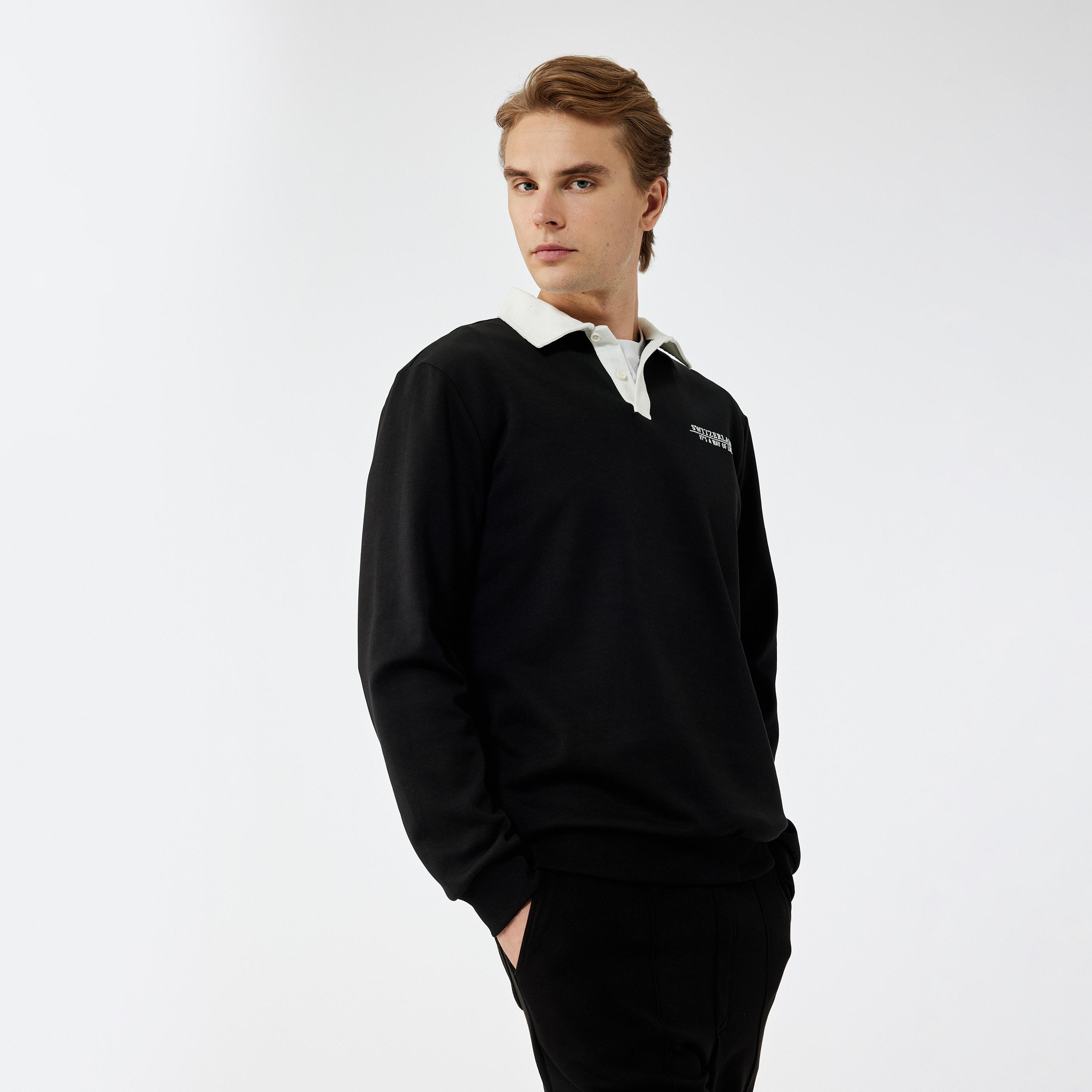 KOTON Plain Contrast Collar Long Sleeves Men's Sweatshirt-men-winterwear-hoodiesandsweatshirts-image-3