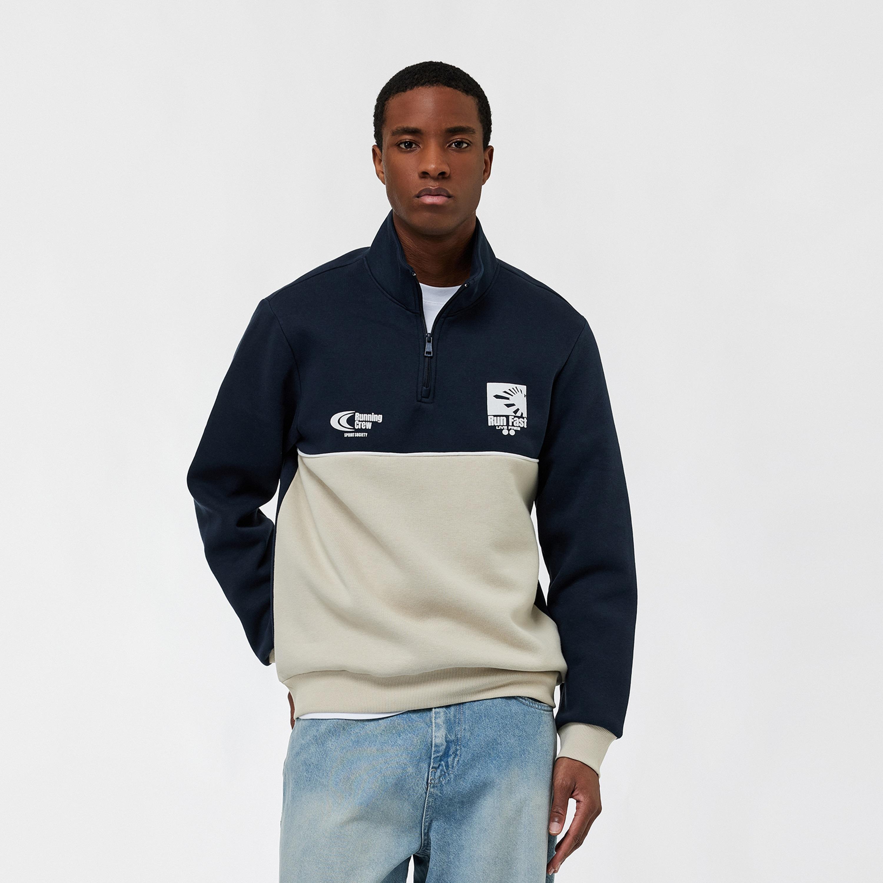 KOTON Color-Block High Neck Long Sleeves Men's Sweatshirt-men-clothing-hoodiesandsweatshirts-image-1