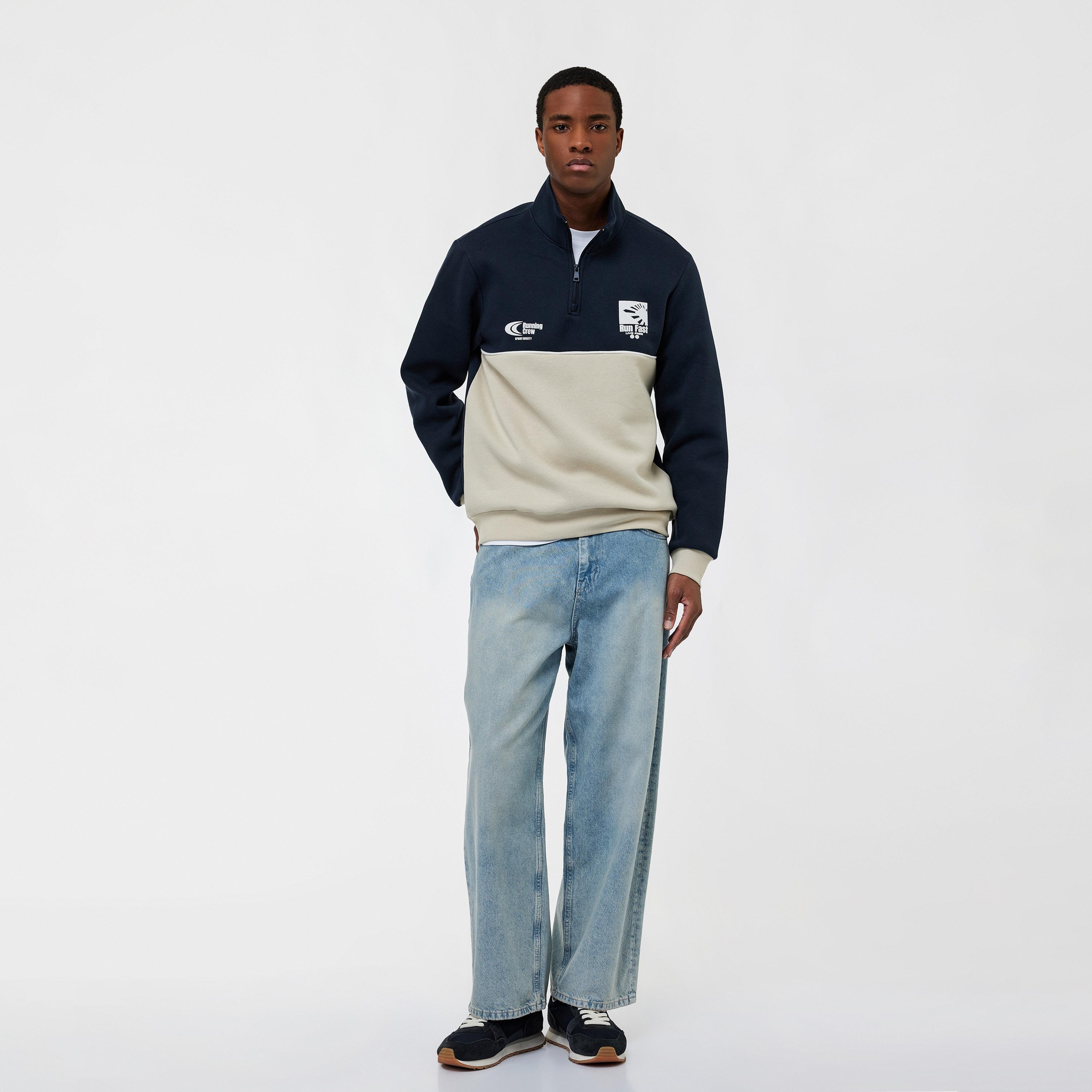KOTON Color-Block High Neck Long Sleeves Men's Sweatshirt-men-clothing-hoodiesandsweatshirts-image-2