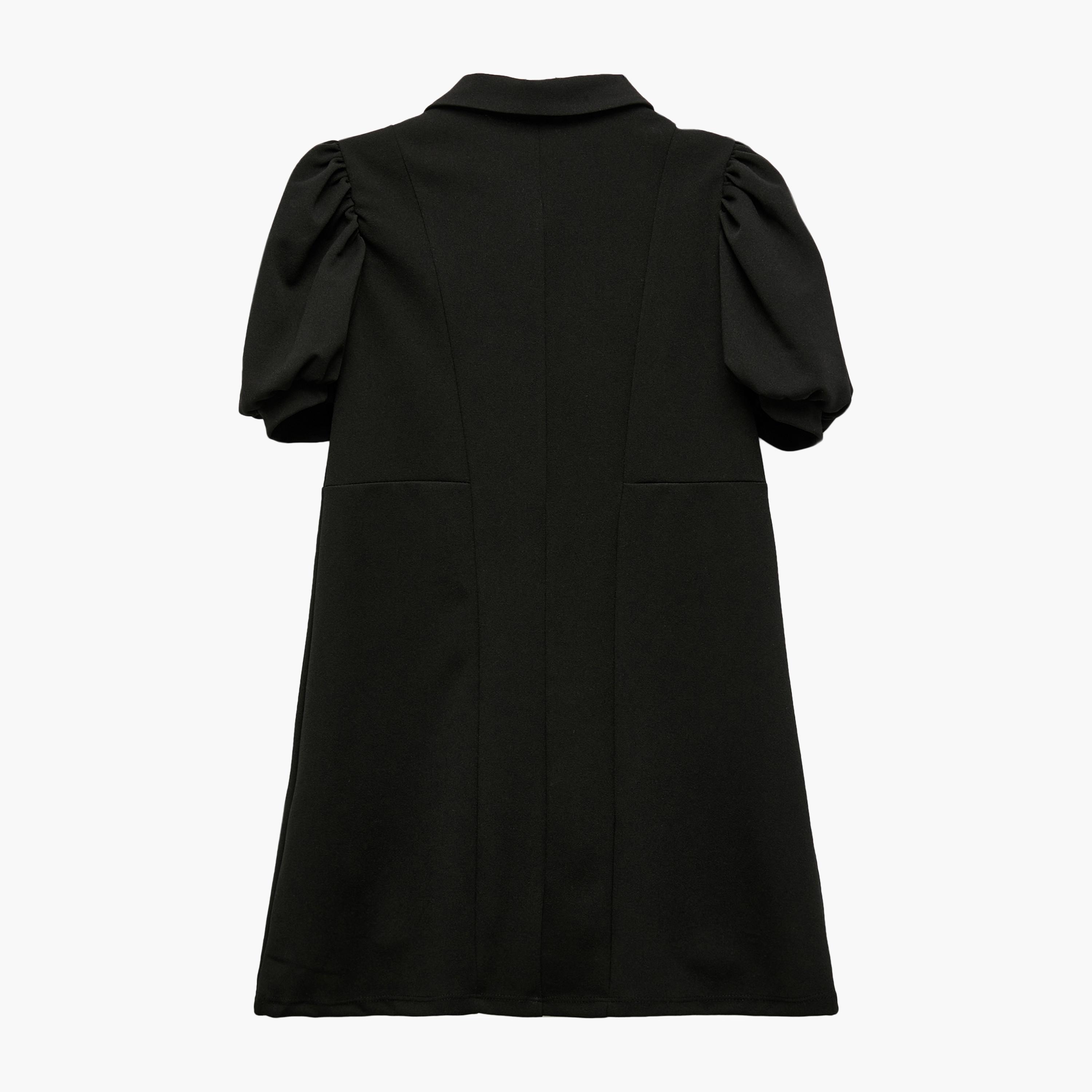 فستان سادة بأكمام قصيرة ورقبة قميص من كوتون-girls-clothing-dressesandjumpsuits-image-2