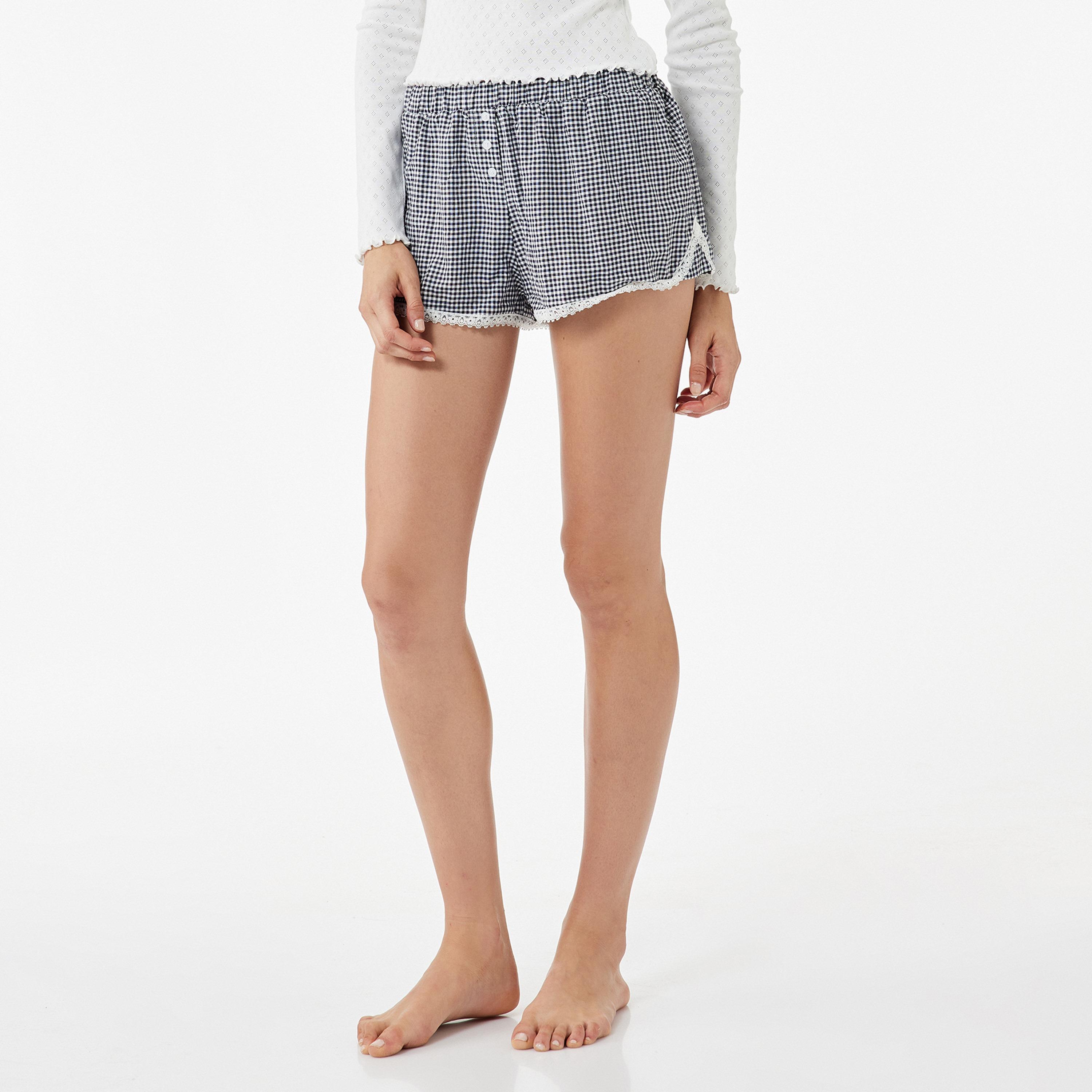 KOTON Checked Mid-Rise Elasticated Waist Women's Shorts-women-clothing-nightwear-pyjamas-bottoms-image-1