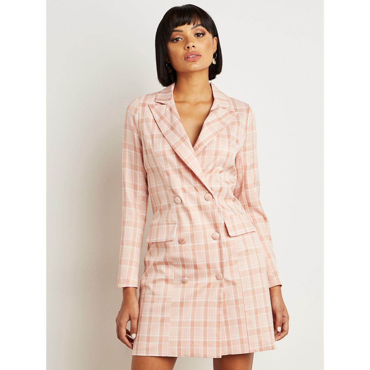 Styli Checked Double Breasted Blazer Mini Dress-women-clothing-dresses-image-5