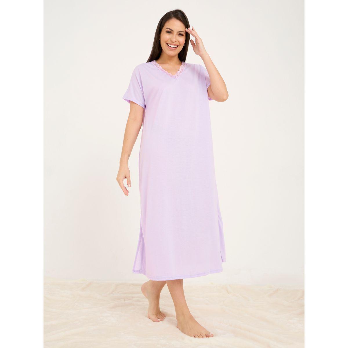 Styli Unwind Lace Trim V Neck Nightie with Slit Hem-women-clothing-nightwear-nighties-image-1