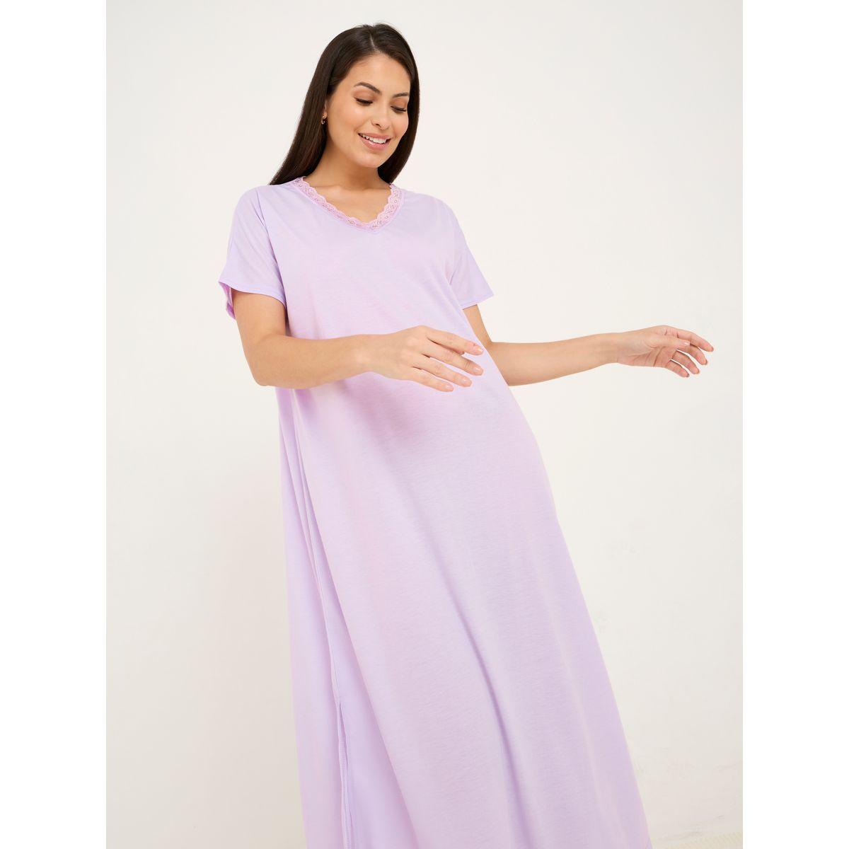 Styli Unwind Lace Trim V Neck Nightie with Slit Hem-women-clothing-nightwear-nighties-image-2