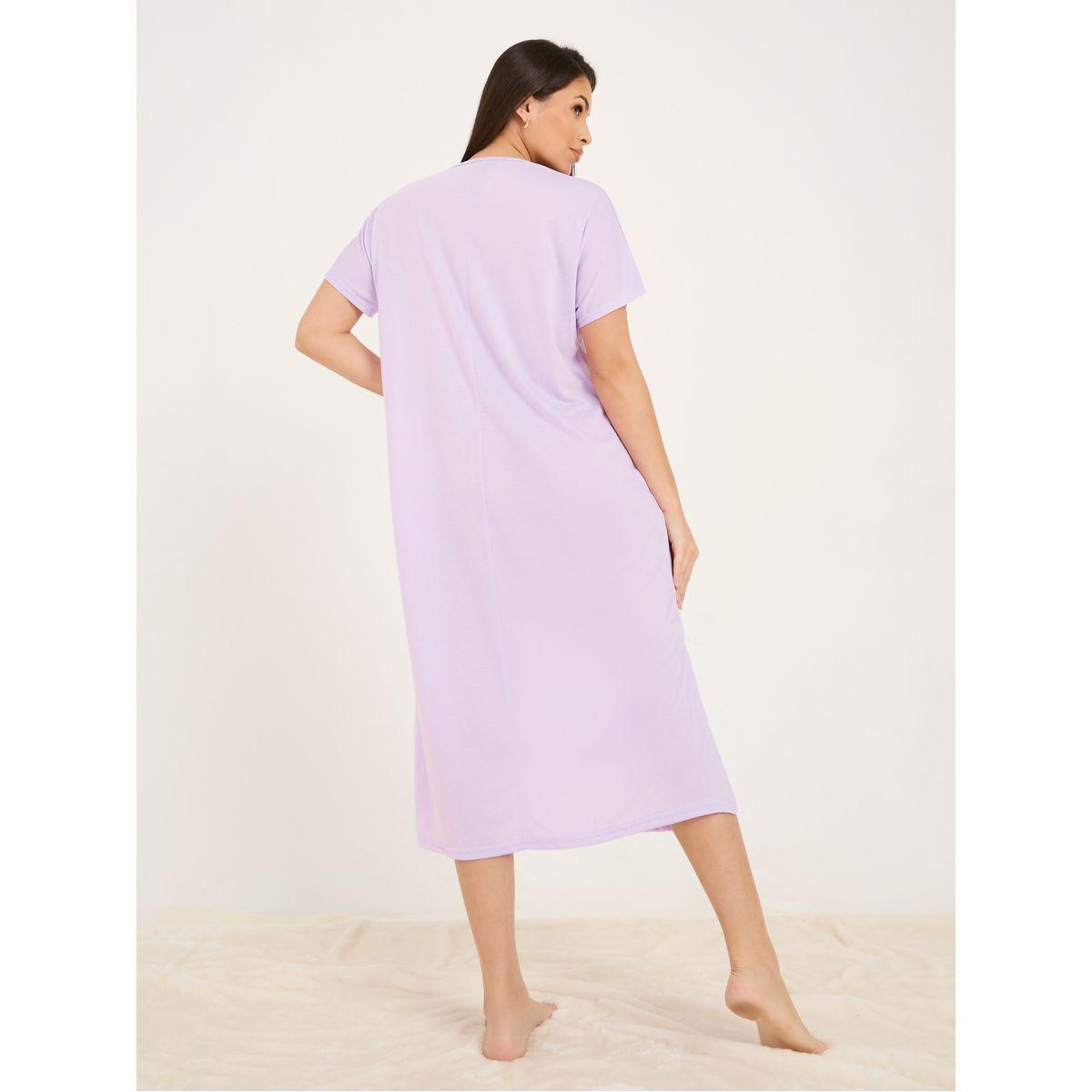 Styli Unwind Lace Trim V Neck Nightie with Slit Hem-women-clothing-nightwear-nighties-image-4