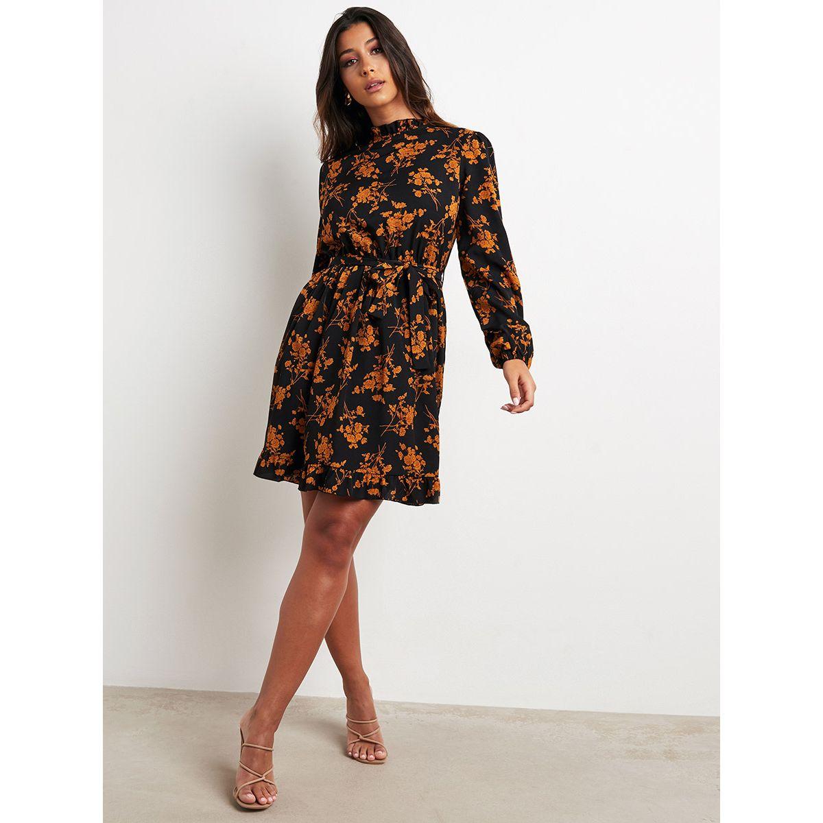 Styli Open Back Floral Printed Mini Dress with Self Tie Waist-women-clothing-dresses-image-1