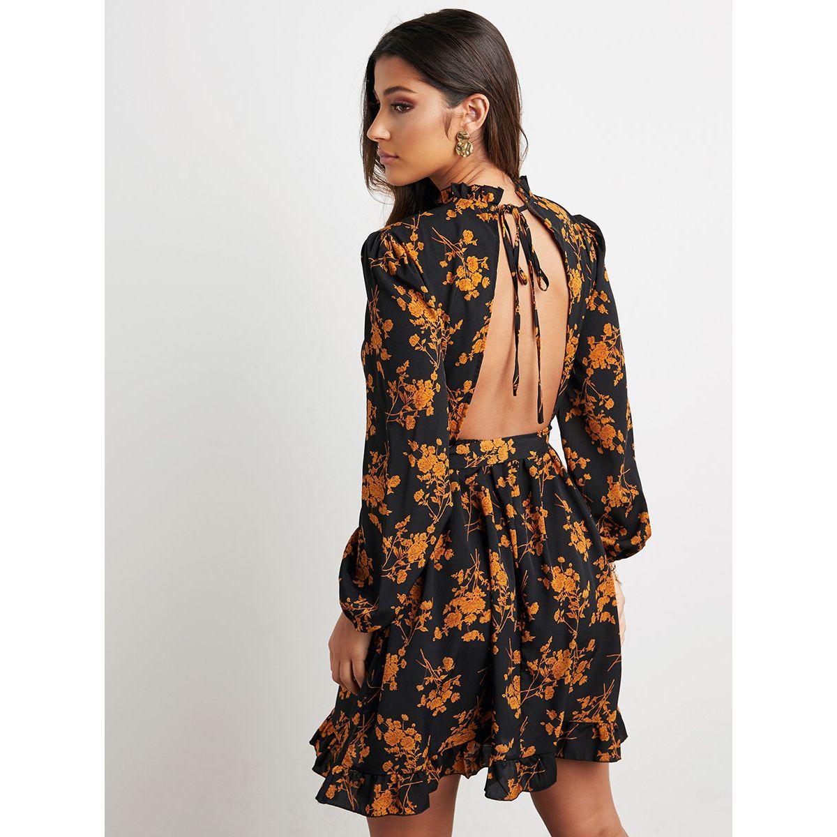 Styli Open Back Floral Printed Mini Dress with Self Tie Waist-women-clothing-dresses-image-2