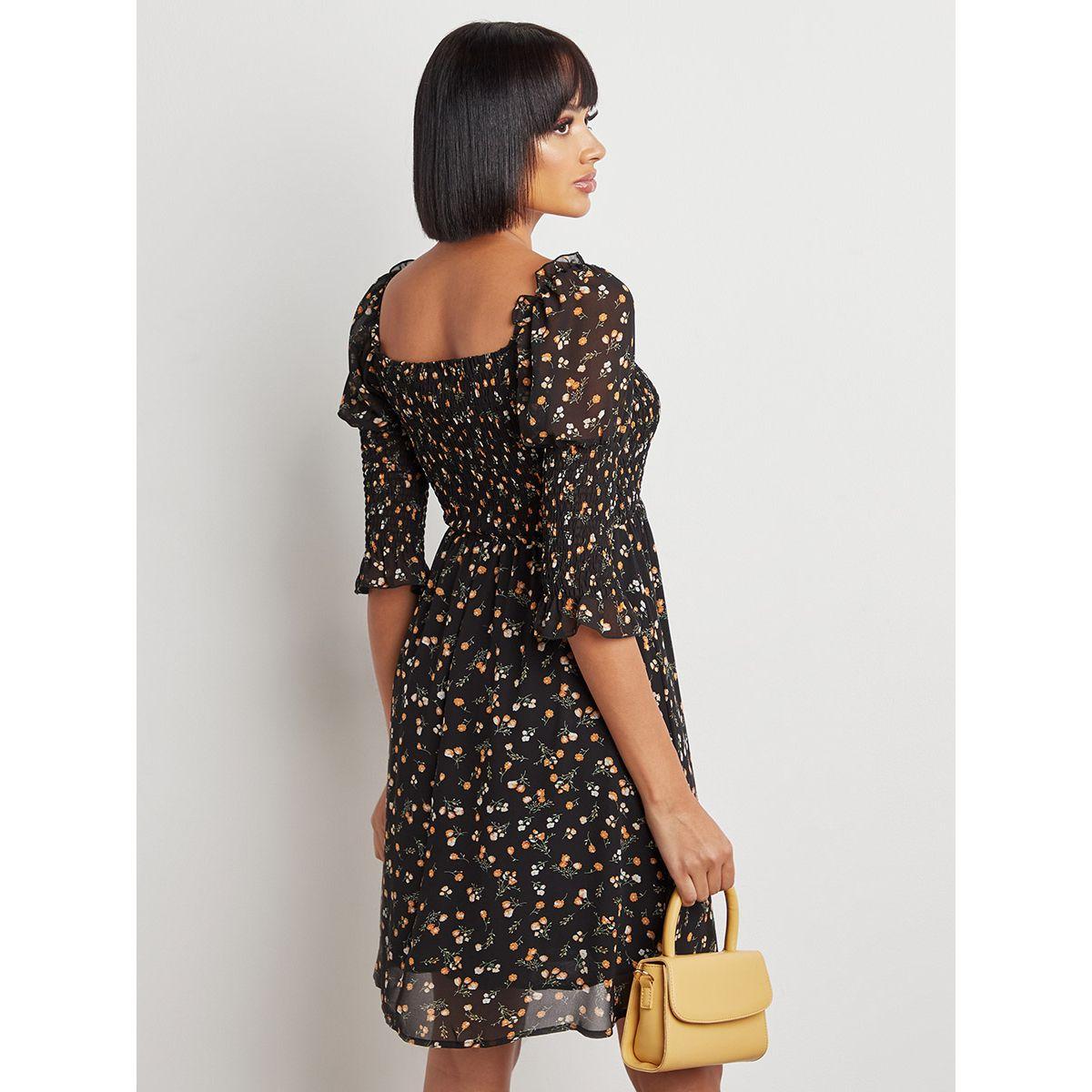 فستان قصير بأكمام منفوخة-women-clothing-dresses-image-3