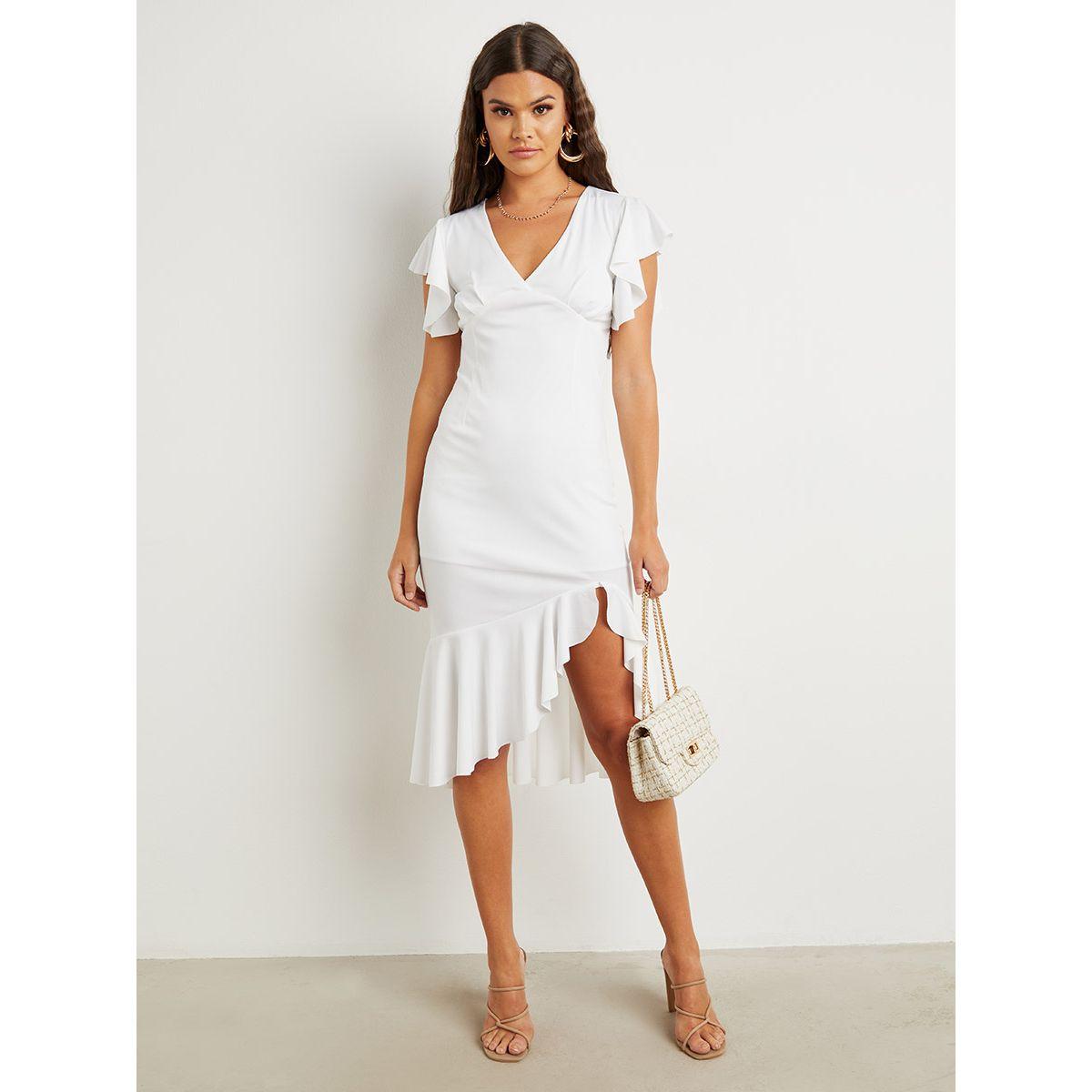 Styli Ruffled V Neck Bodycon Midi Dress-women-clothing-dresses-image-2