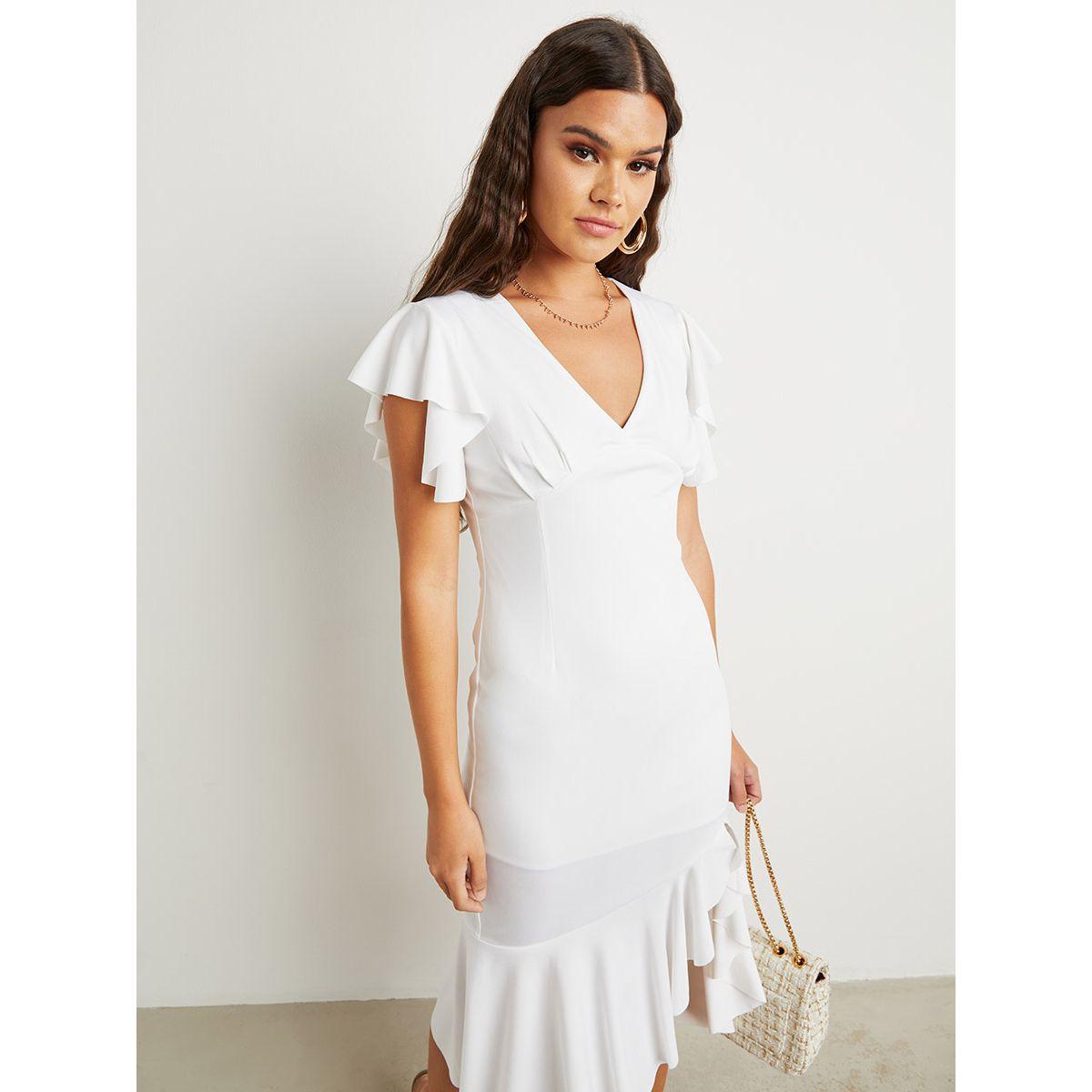 Styli Ruffled V Neck Bodycon Midi Dress-women-clothing-dresses-image-3