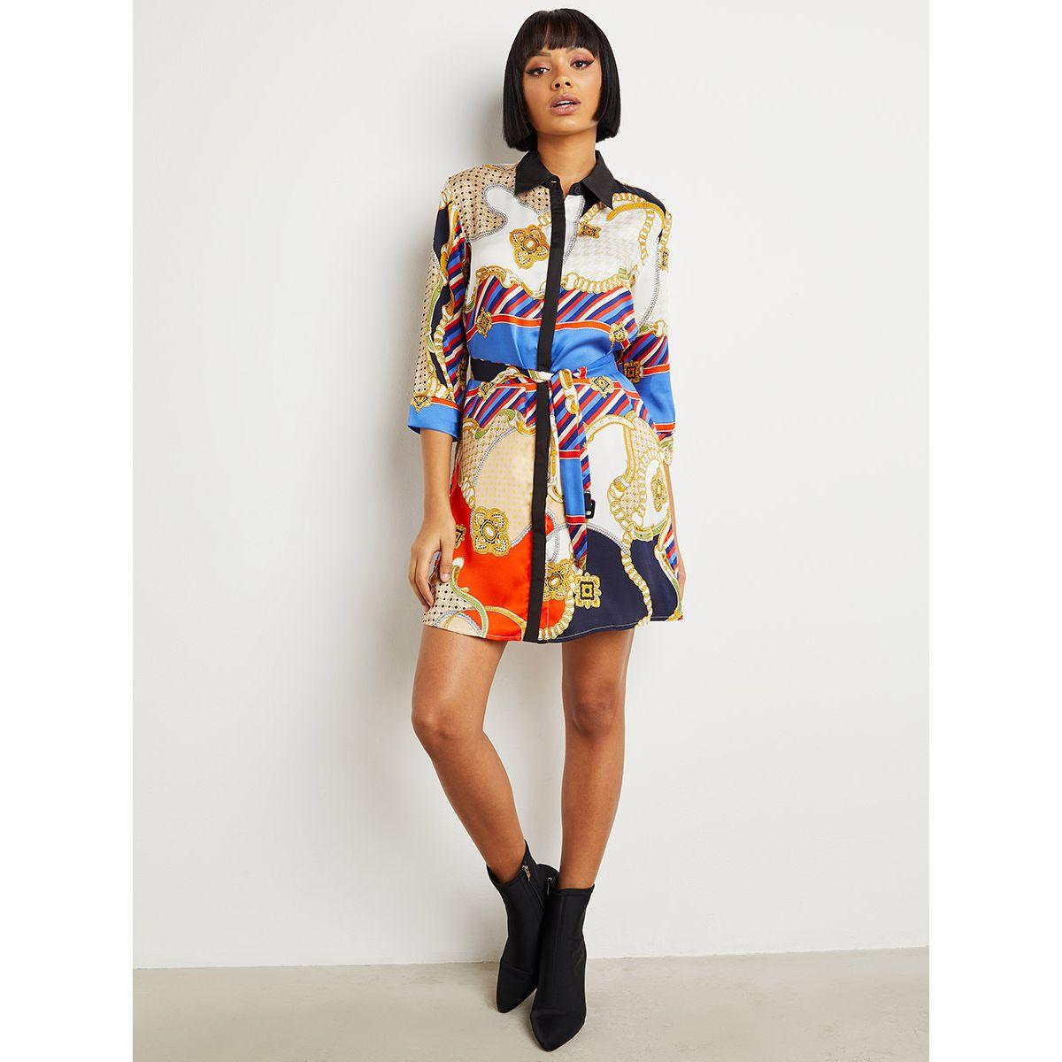 فستان قصير مطبوع بربطة خصر من ستايلي-women-clothing-dresses-image-2