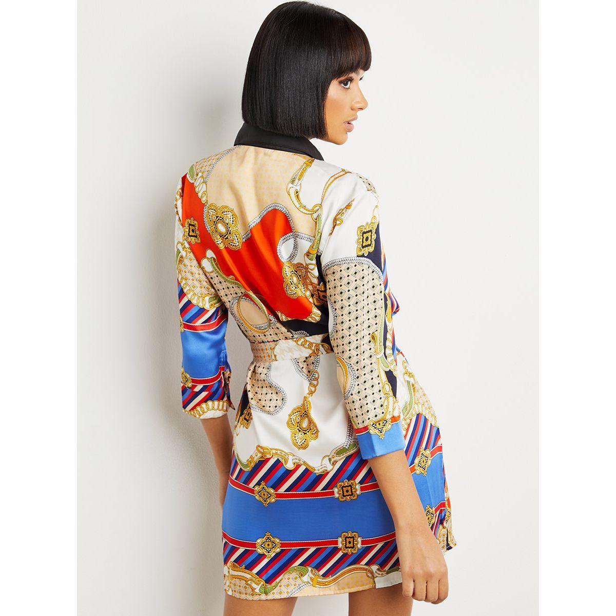Styli Scarf Print Long Sleeves Mini Dress with Tie Belt-women-clothing-dresses-image-4