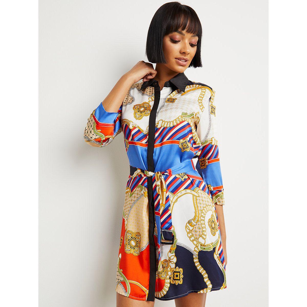 Styli Scarf Print Long Sleeves Mini Dress with Tie Belt-women-clothing-dresses-image-6