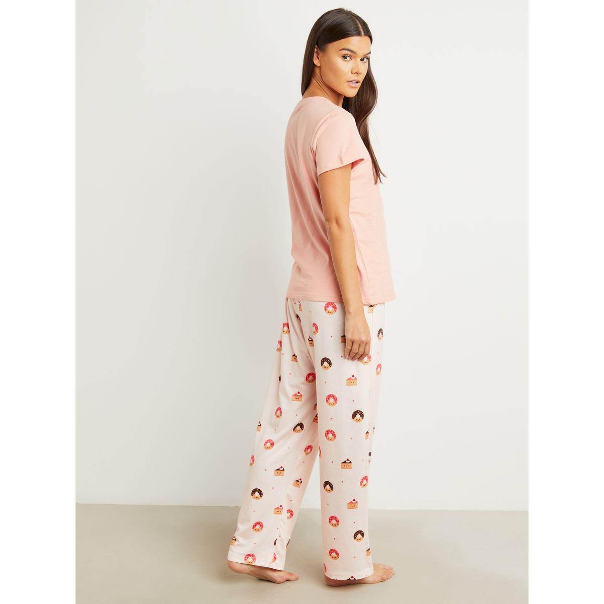 مجموعة من تيشيرت مطبوع وبنطلون بيجاما-women-clothing-nightwear-pyjamas-longsets-image-3