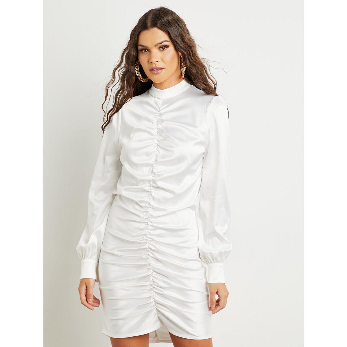 فستان قصير مكسّم بأكمام طويلة-women-clothing-dresses-image-2