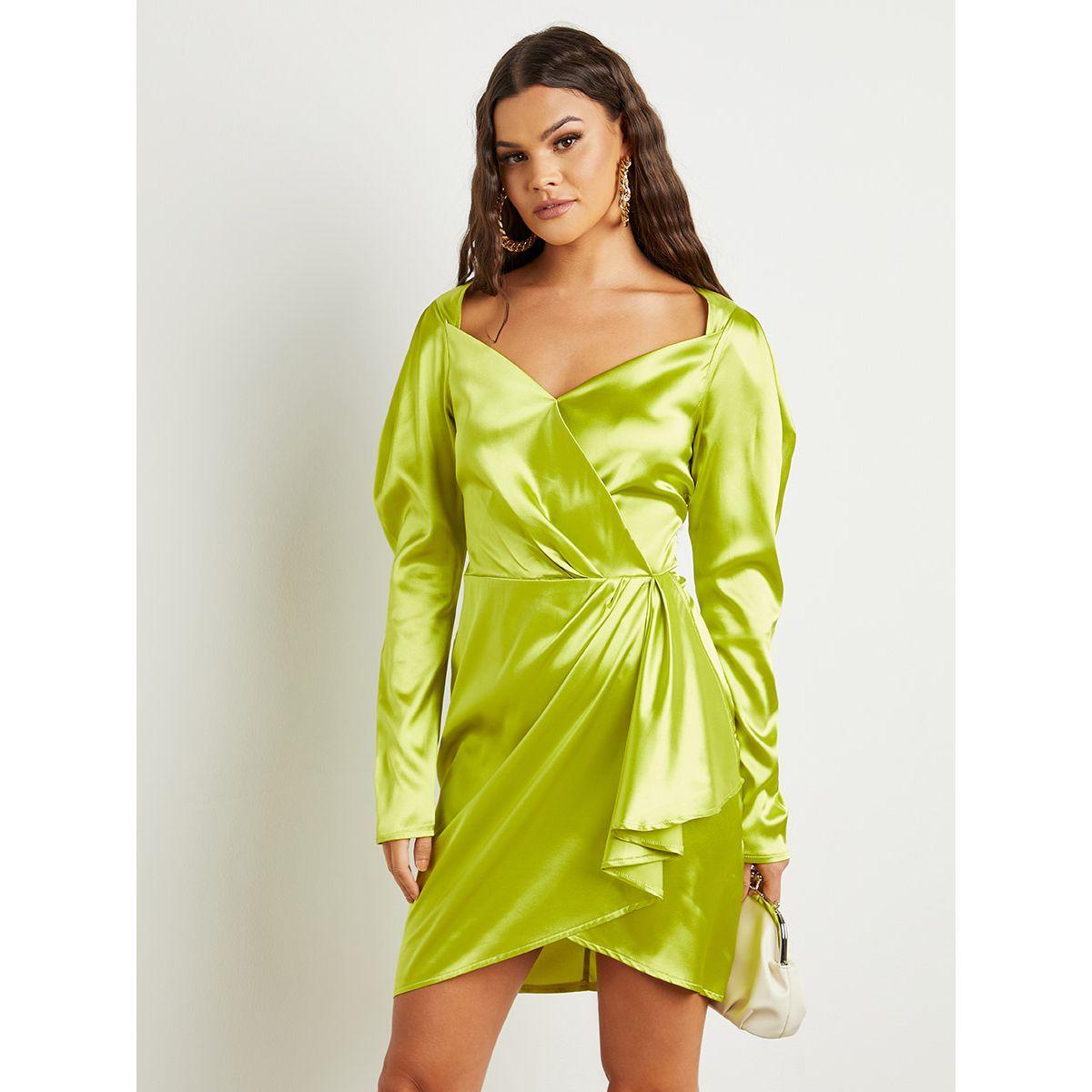 Styli Puff Sleeves Pleated Hem Bodycon Mini Dress-women-clothing-dresses-image-2