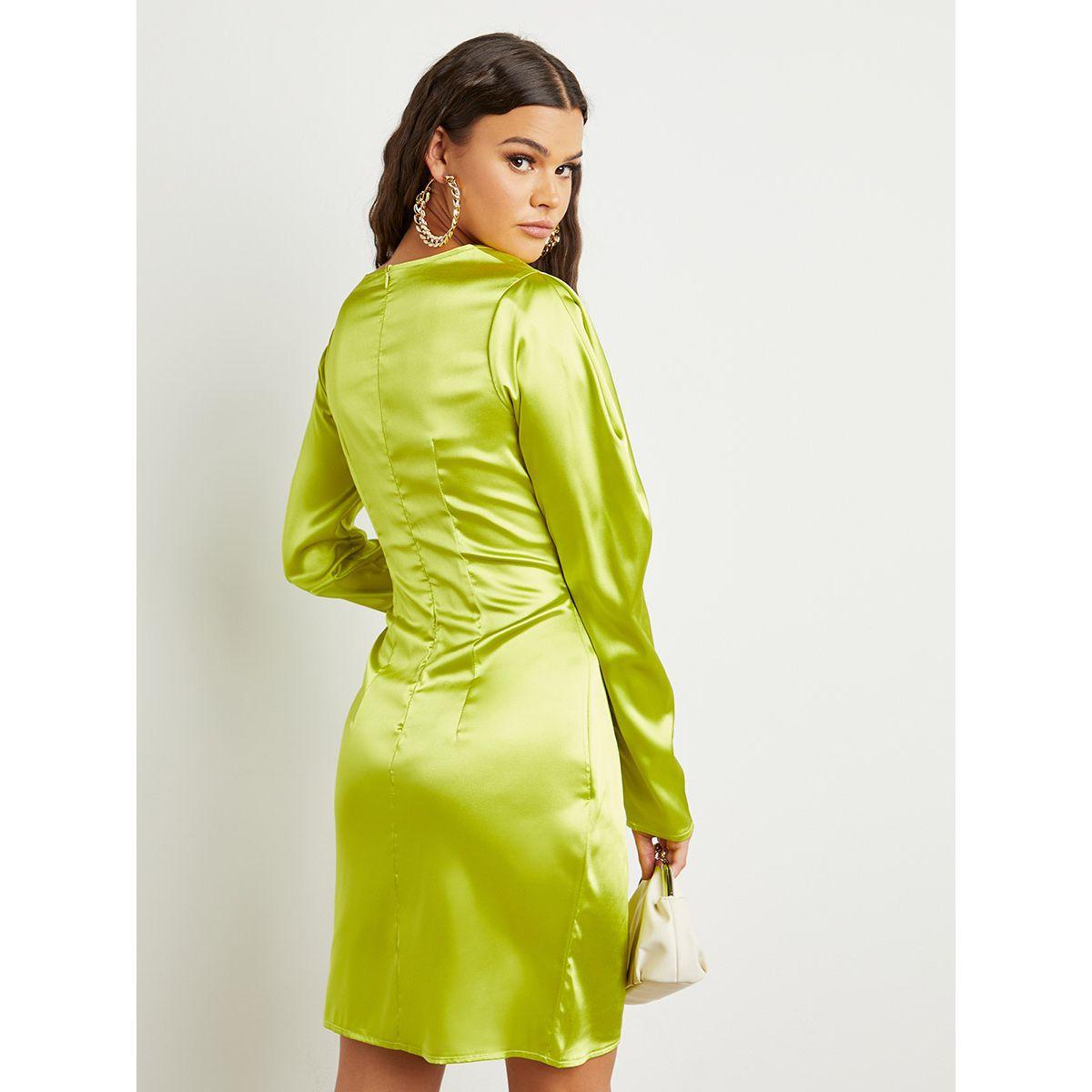 Styli Puff Sleeves Pleated Hem Bodycon Mini Dress-women-clothing-dresses-image-4