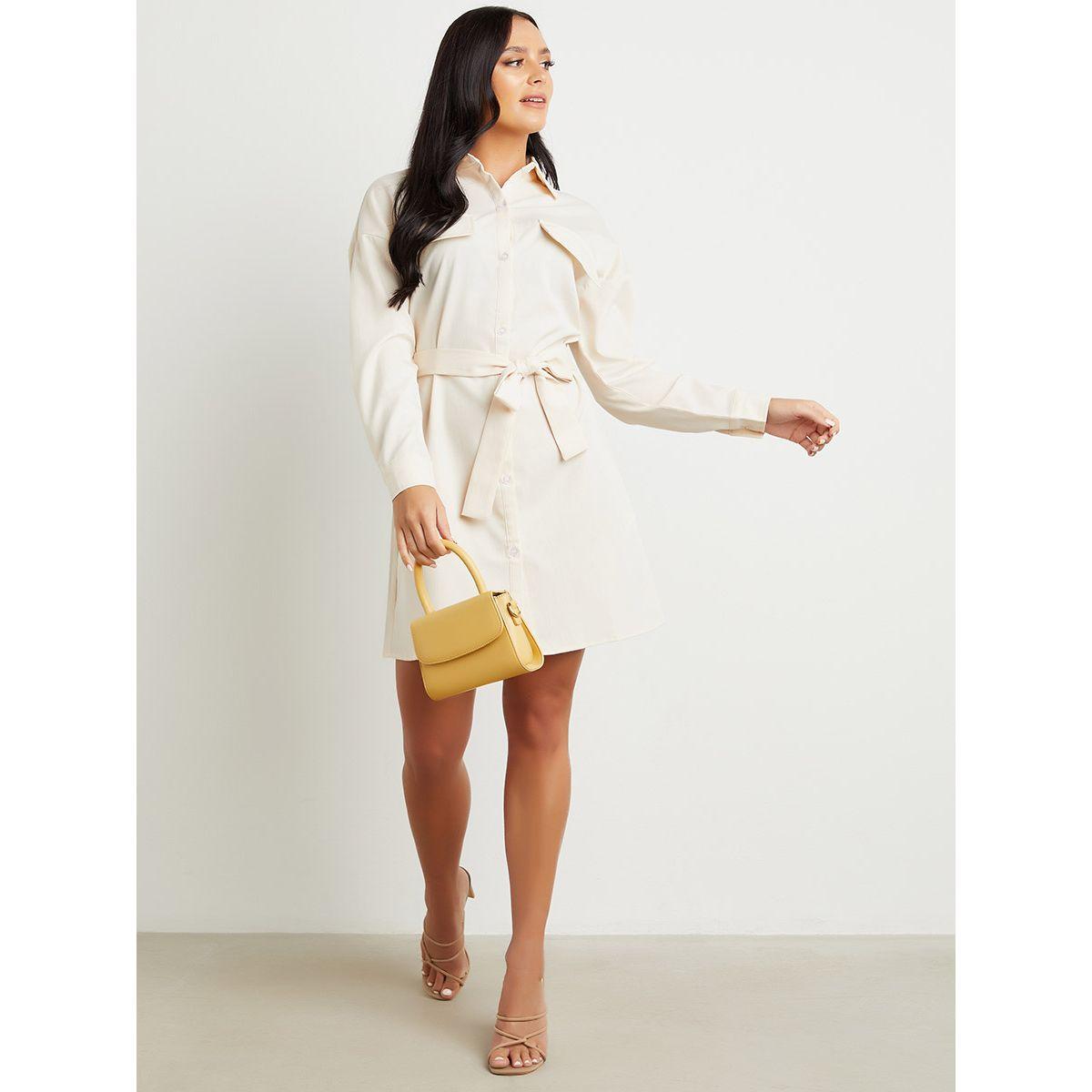 Styli Button Closure Self Tie Belt Mini Dress-women-clothing-dresses-image-2