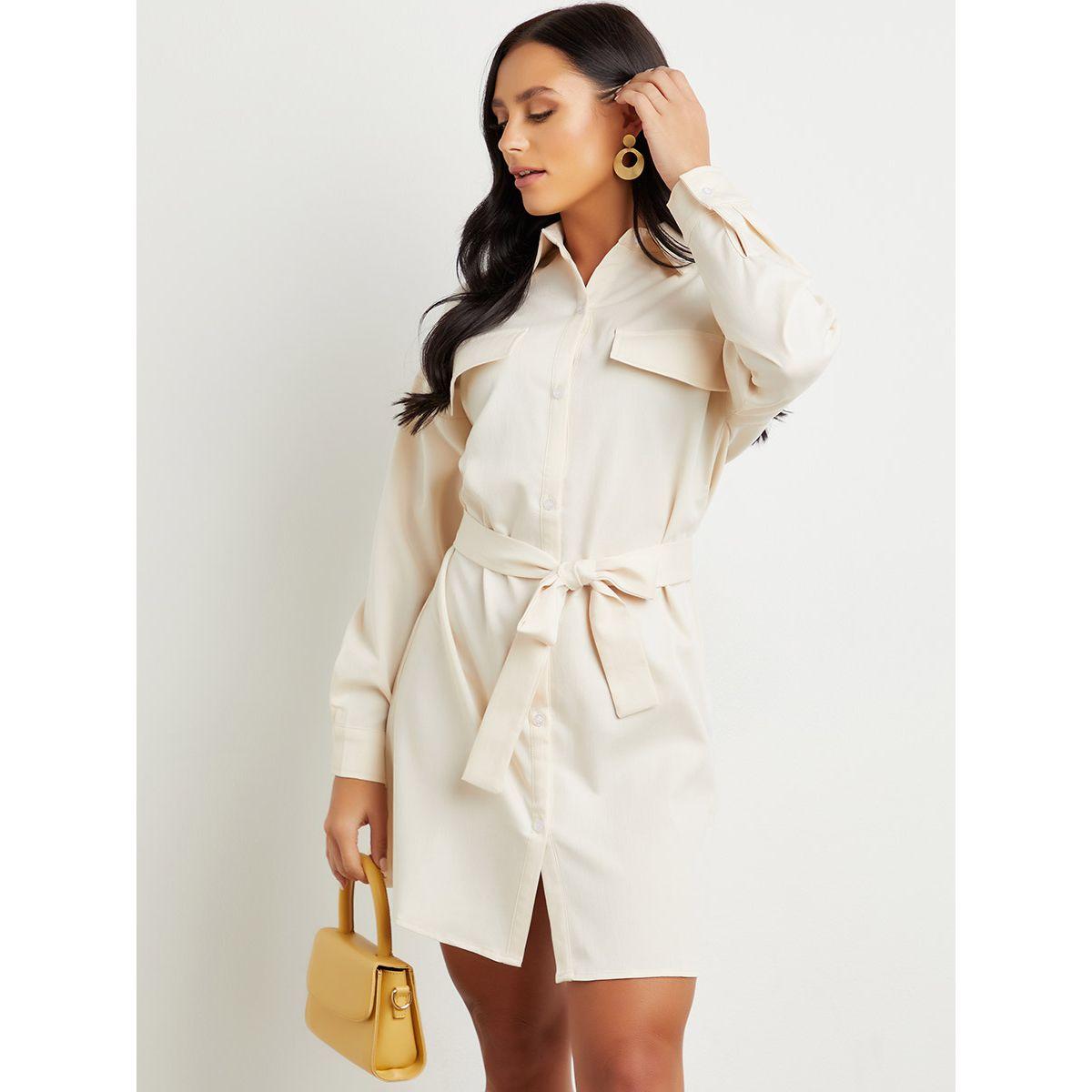 Styli Button Closure Self Tie Belt Mini Dress-women-clothing-dresses-image-5