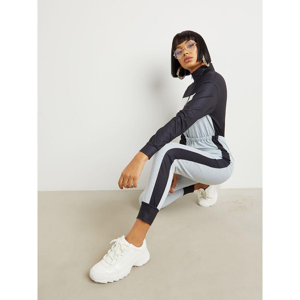 Styli Color Block High Neck Jumpsuit with Zip Closure-women-clothing-jumpsuits-image-1