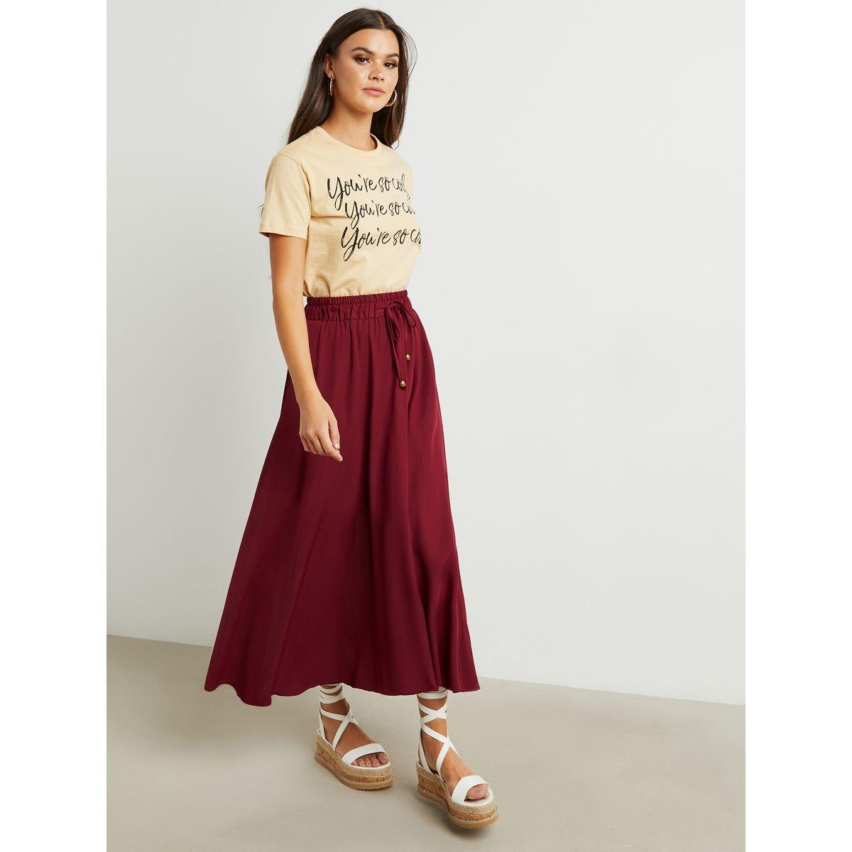 Styli Self Drawstring Waistband Detail Maxi Skirt-women-clothing-bottoms-skirts-image-2
