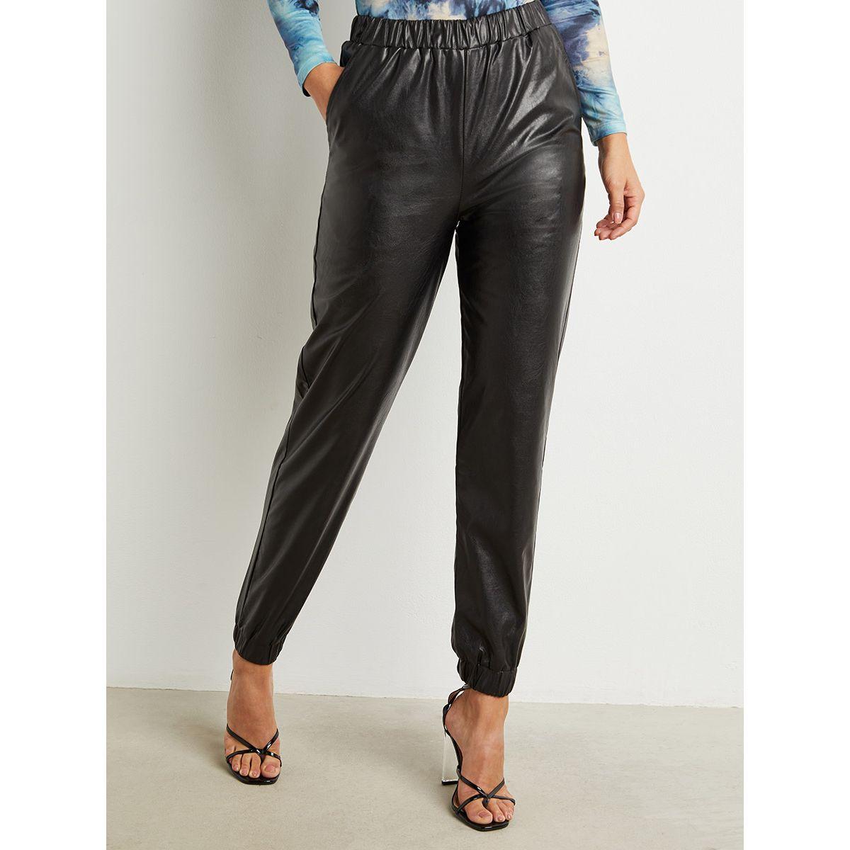 Styli PU Elastic Waist Jogger with Side Pocket Detail-women-clothing-bottoms-joggers-image-1