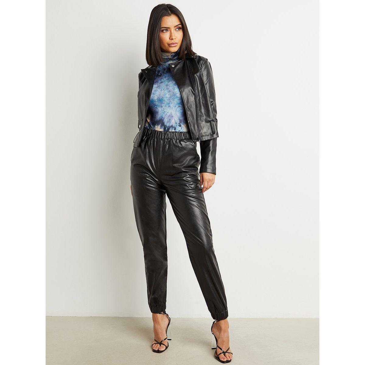بنطلون جلد اصطناعي بخصر مطاطي-women-clothing-bottoms-joggers-image-2