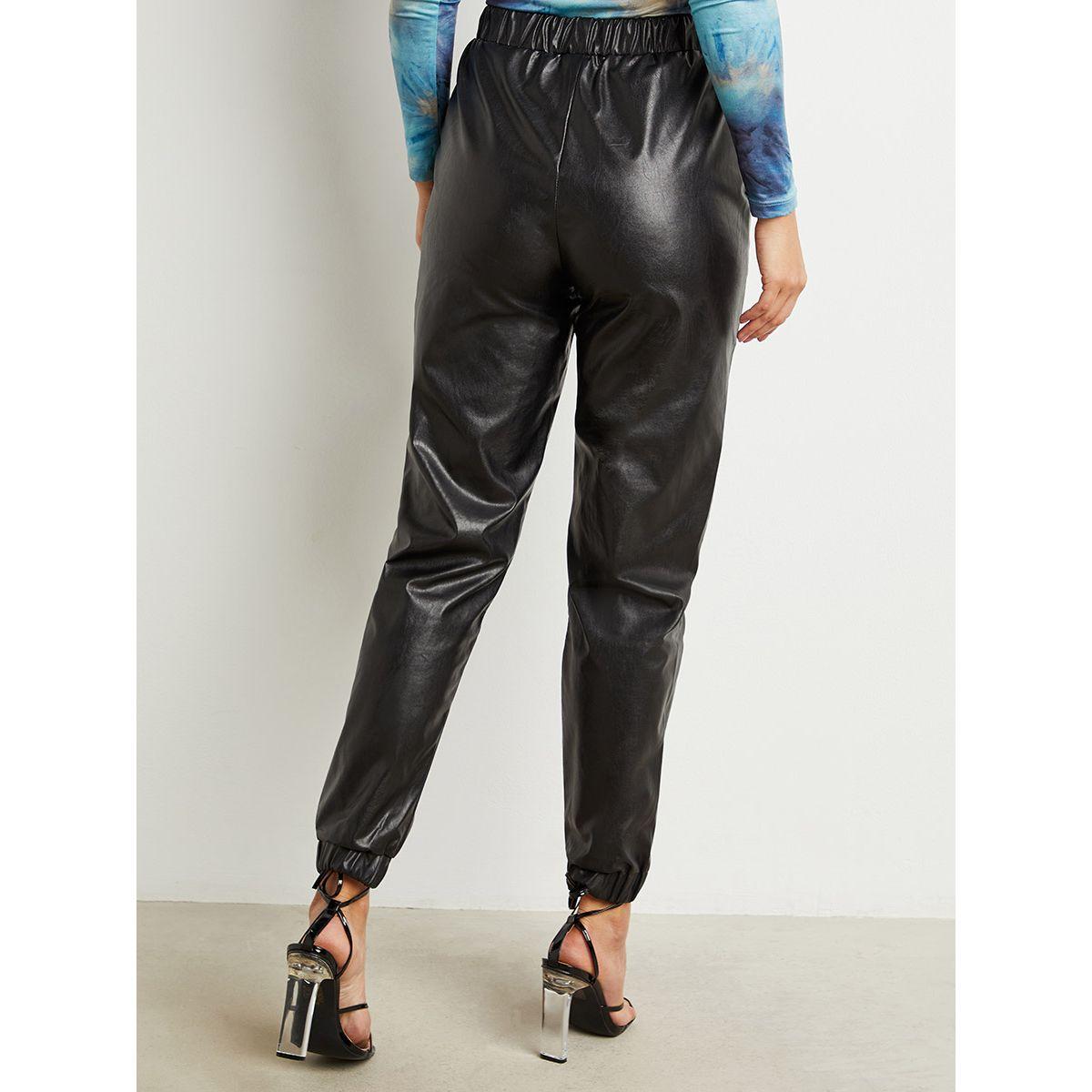 Styli PU Elastic Waist Jogger with Side Pocket Detail-women-clothing-bottoms-joggers-image-3