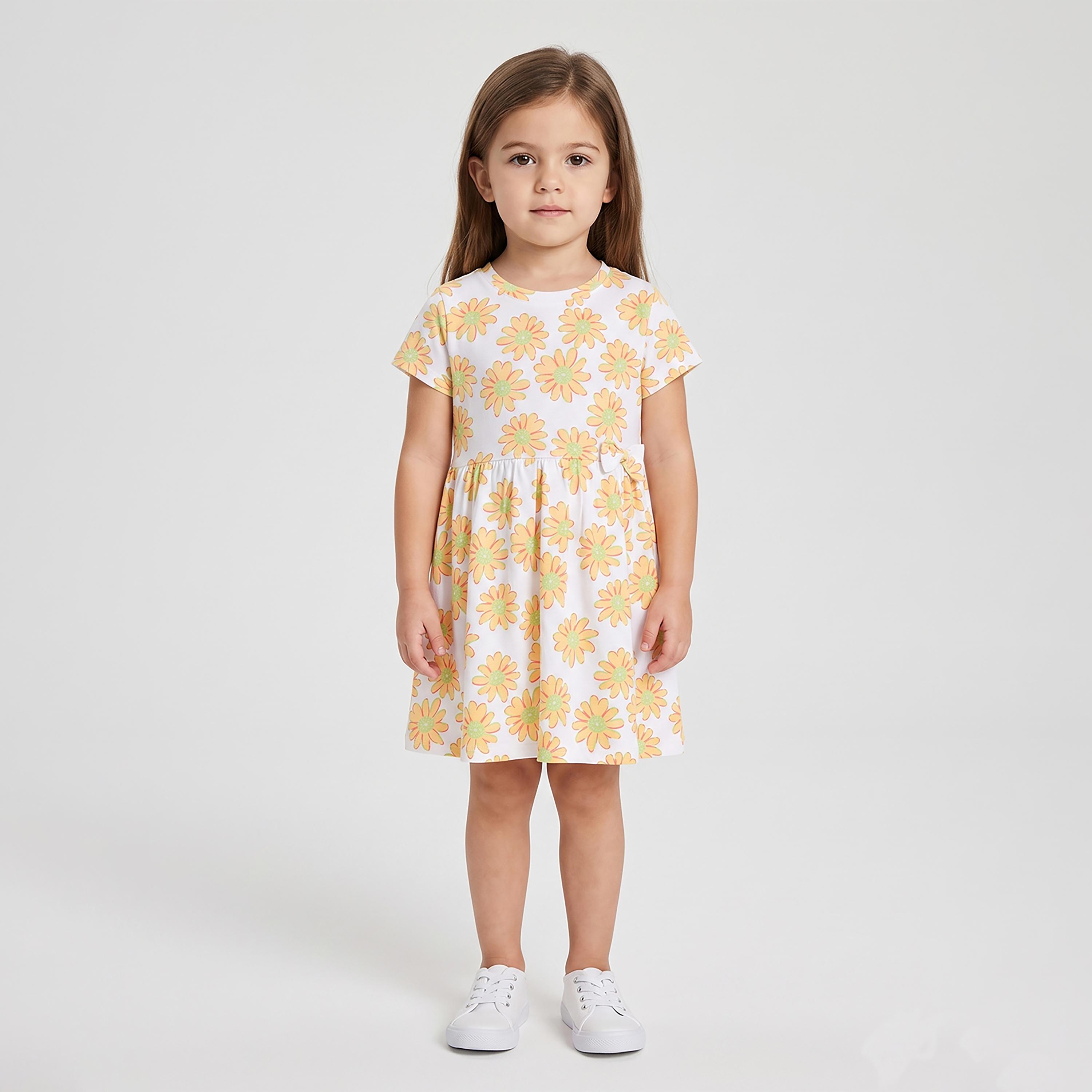 فستان صيفي بأكمام قصيرة بطبعة أزهار الأقحوان من بيبي كلو-girls-clothing-dressesandjumpsuits-image-1