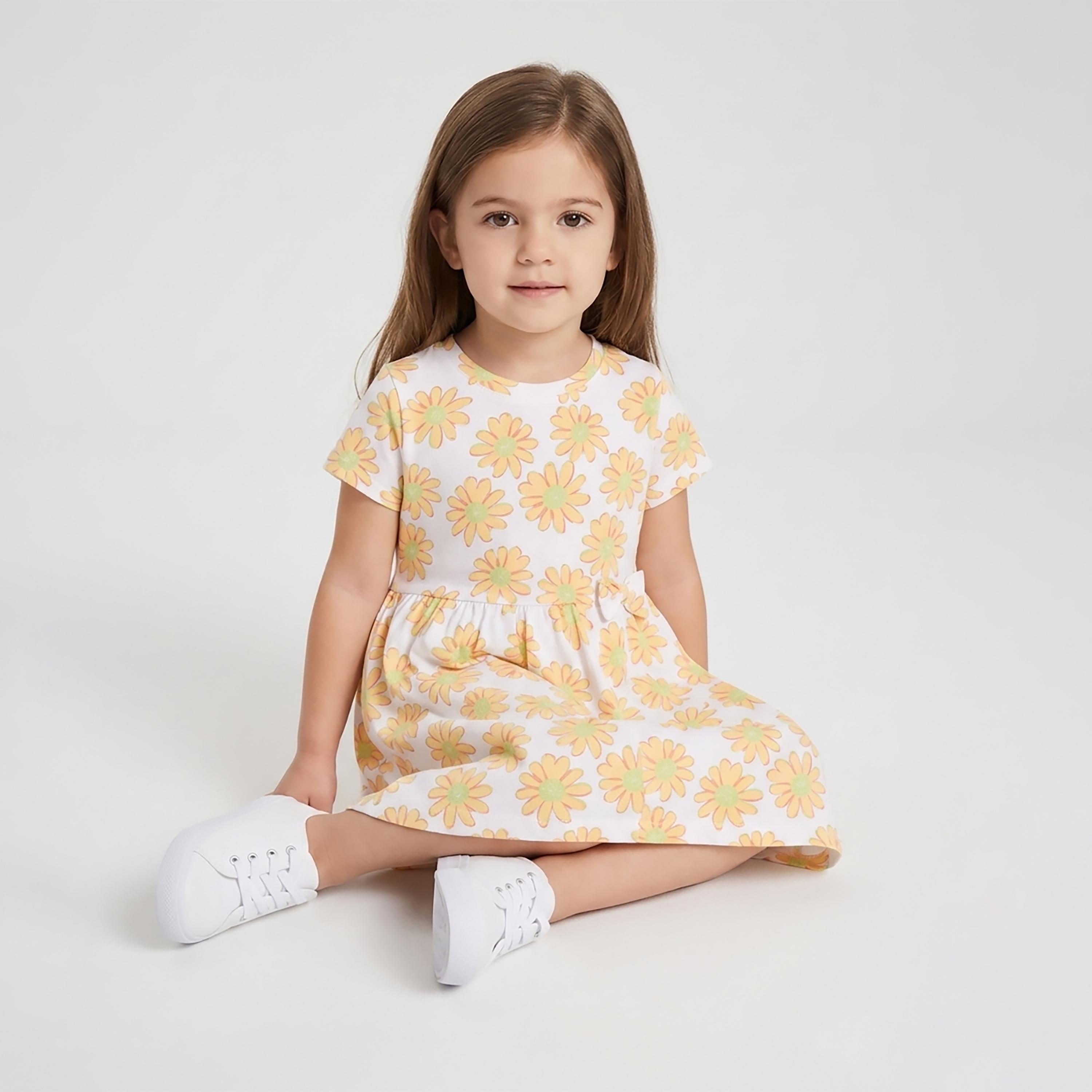 فستان صيفي بأكمام قصيرة بطبعة أزهار الأقحوان من بيبي كلو-girls-clothing-dressesandjumpsuits-image-4