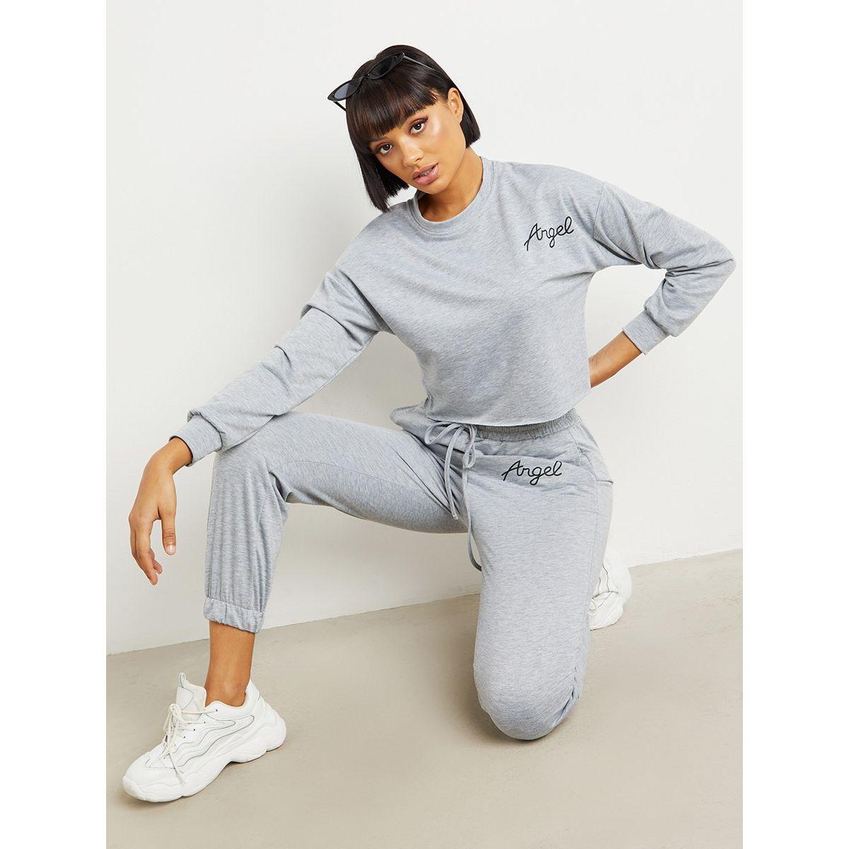 Styli Angel Slogan Print Sweatshirt and Jogger Co-Ord Set-women-clothing-coordsets-image-1