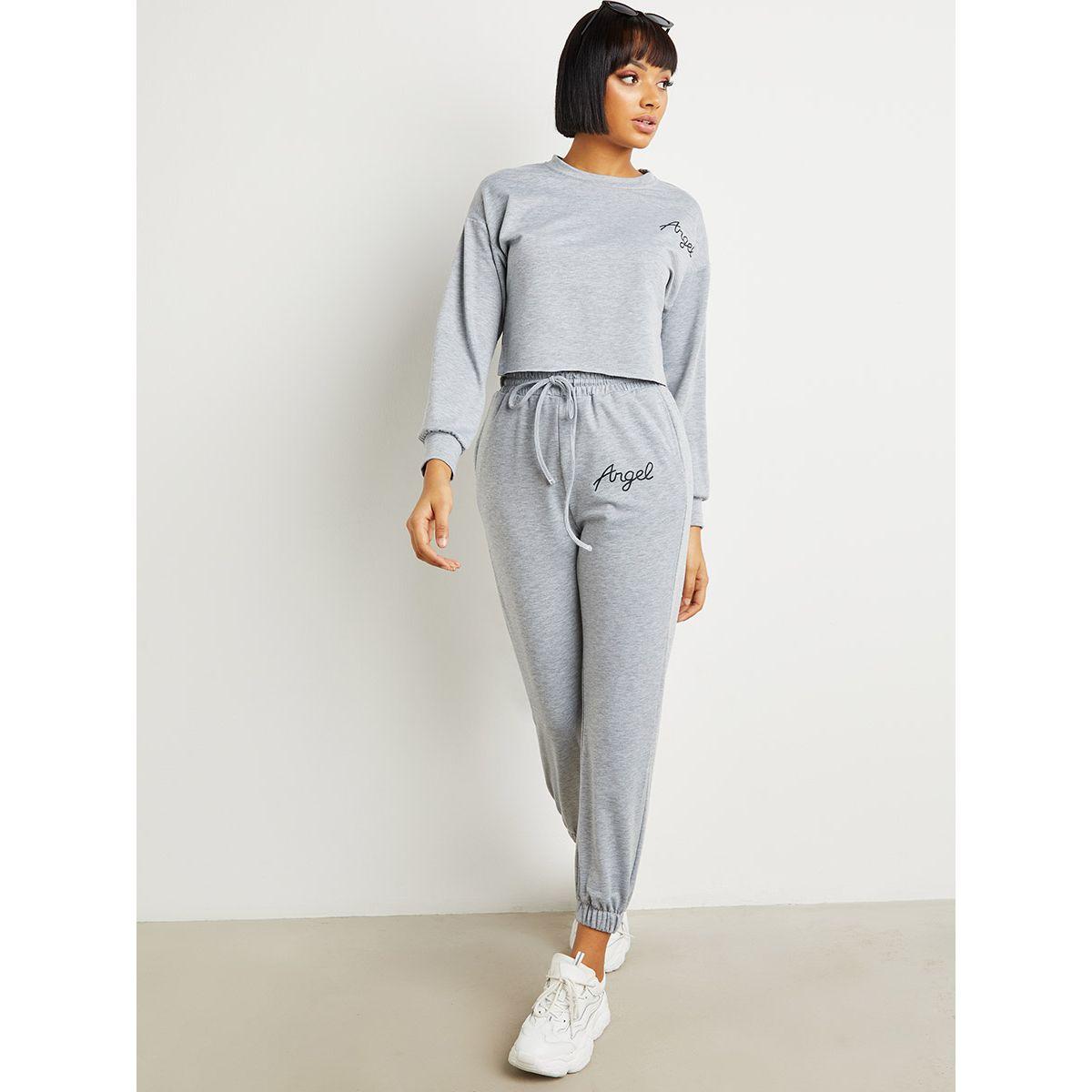 Styli Angel Slogan Print Sweatshirt and Jogger Co-Ord Set-women-clothing-coordsets-image-2