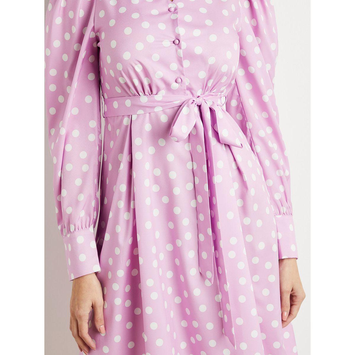 Styli Polka Dot Print Puff Sleeves Midi Dress with Tie Belt-women-clothing-dresses-image-5