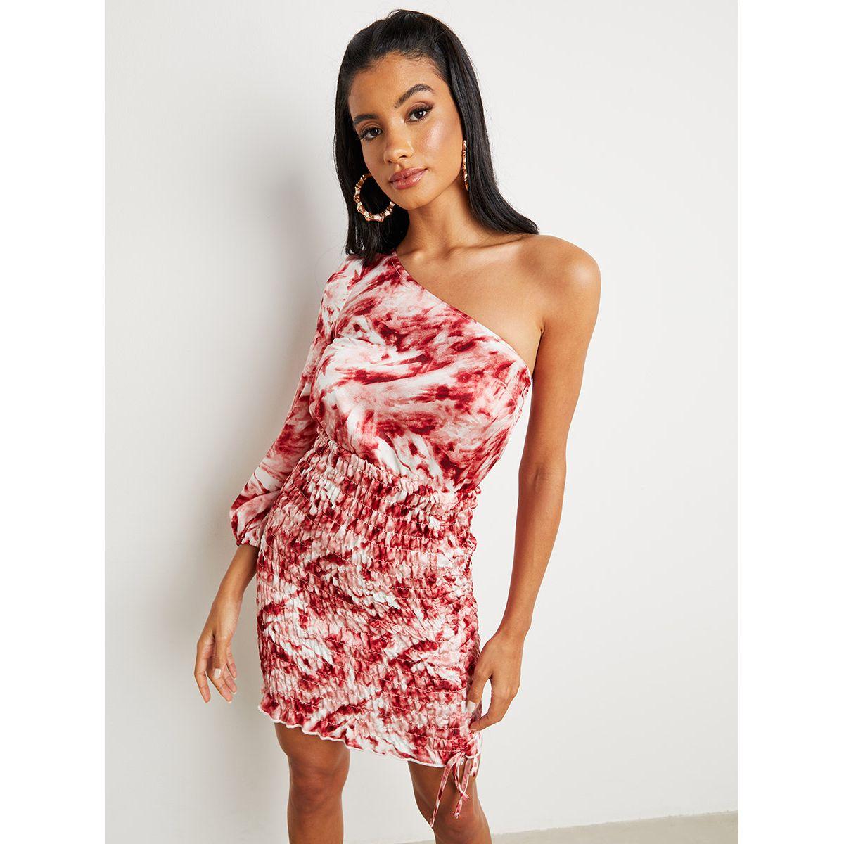 Styli Marble Print One Shoulder Bodycon Mini Dress-women-clothing-dresses-image-3