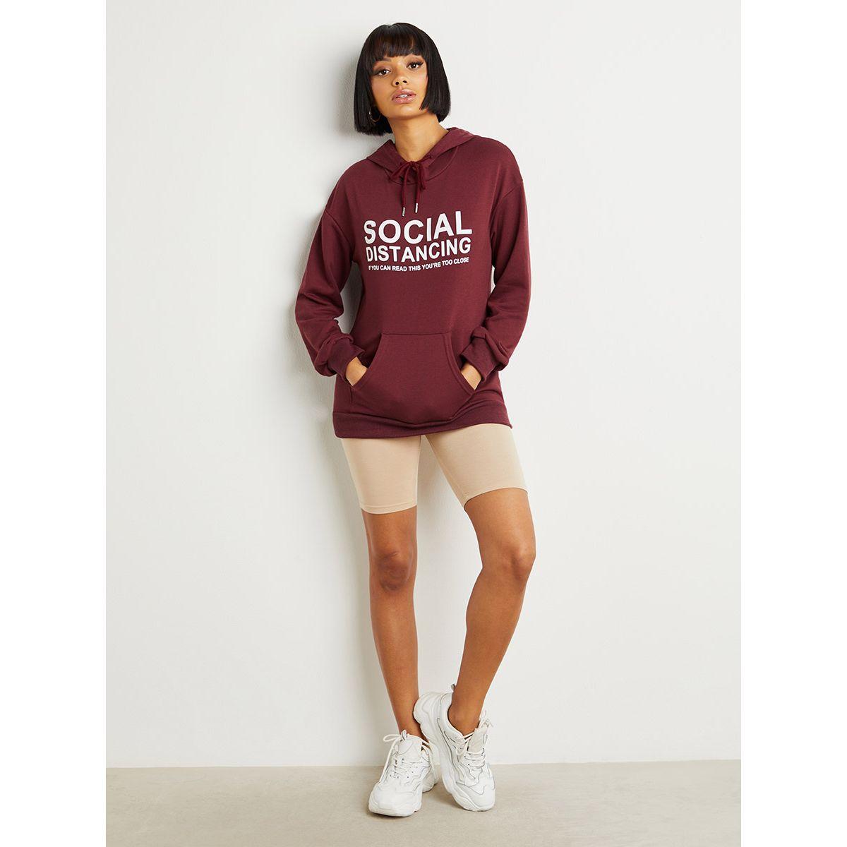 Styli Social Distancing Slogan Print Long Sleeves Hoodie-women-clothing-hoodiesandsweatshirts-hoodies-image-2