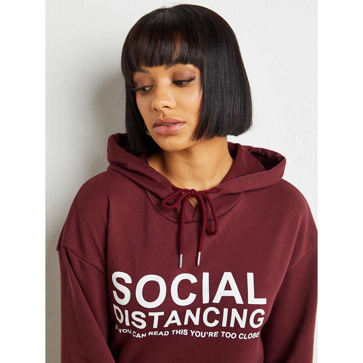 Styli Social Distancing Slogan Print Long Sleeves Hoodie-women-clothing-hoodiesandsweatshirts-hoodies-image-3