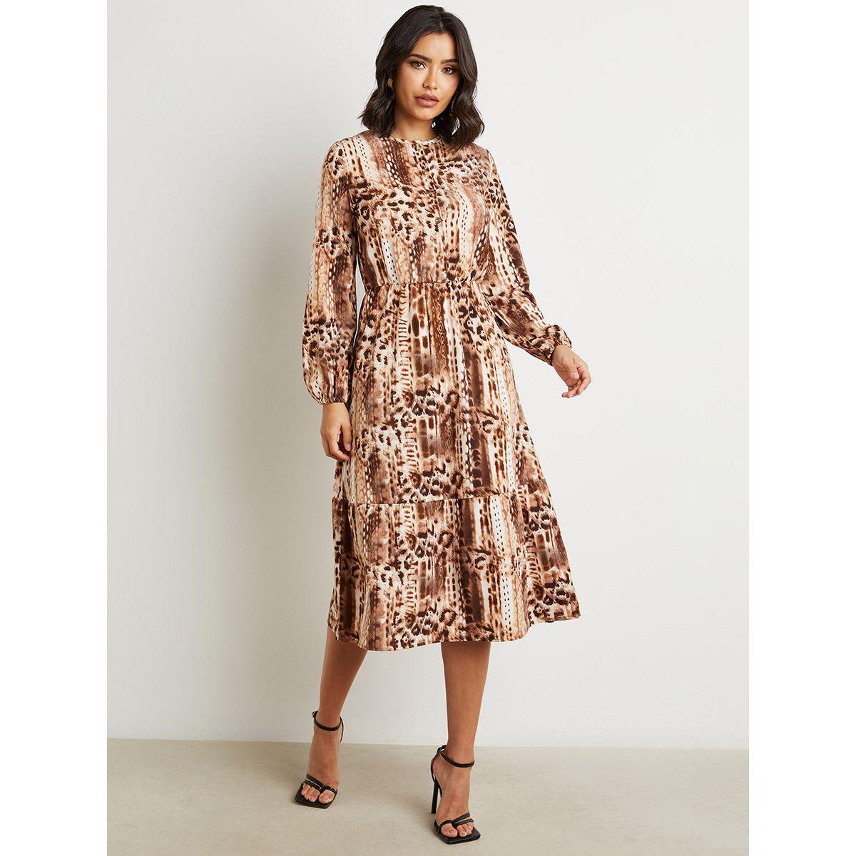 Styli Animal Print Long Sleeves A-Line Midi Dress-women-clothing-dresses-image-2