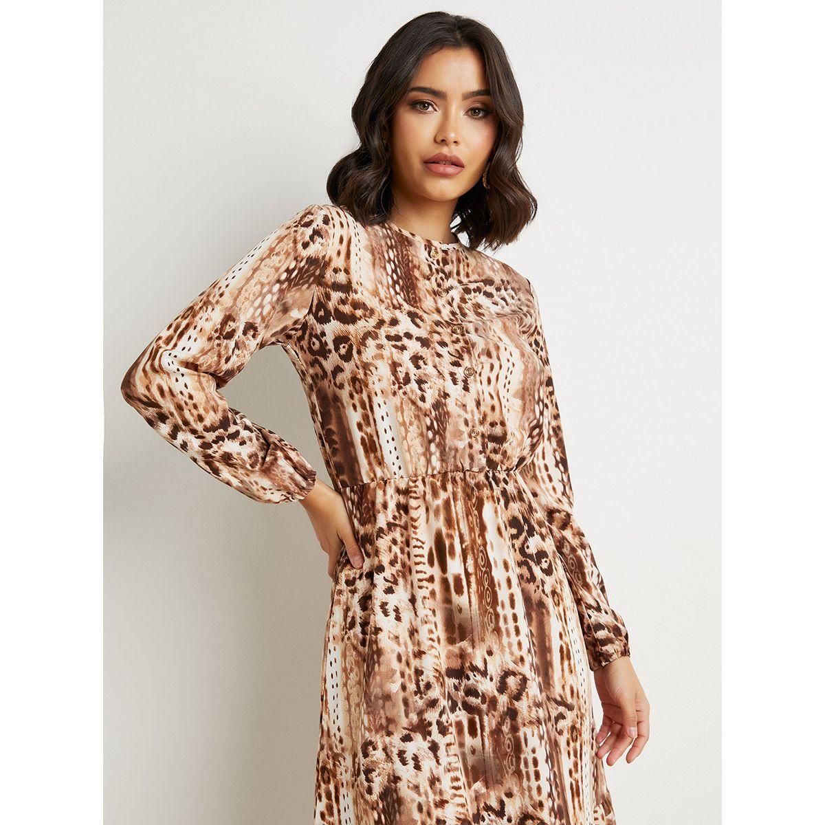 Styli Animal Print Long Sleeves A-Line Midi Dress-women-clothing-dresses-image-3