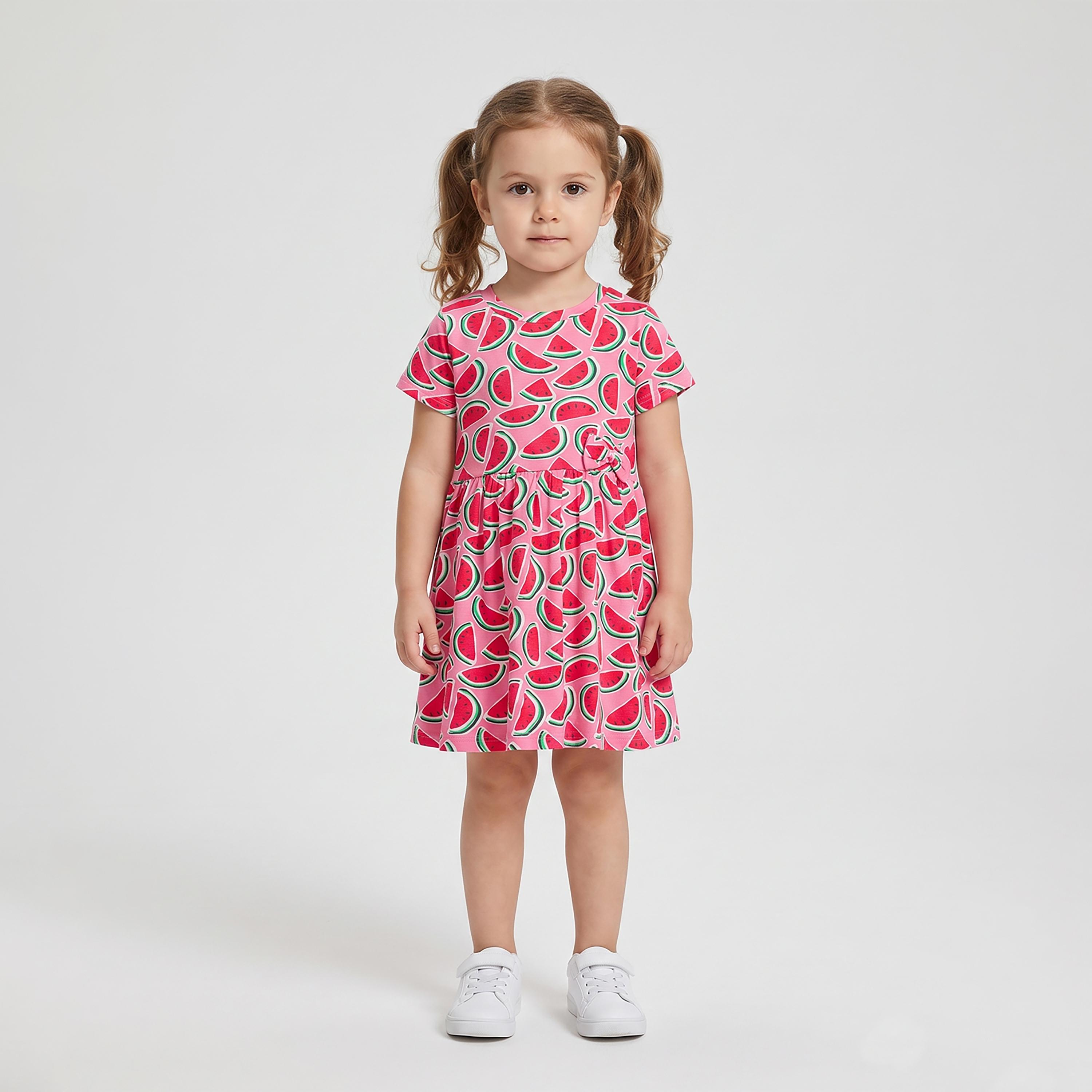 فستان كاجوال بأكمام قصيرة بطبعة بطيخ من بيبي كلو-girls-clothing-dressesandjumpsuits-image-1