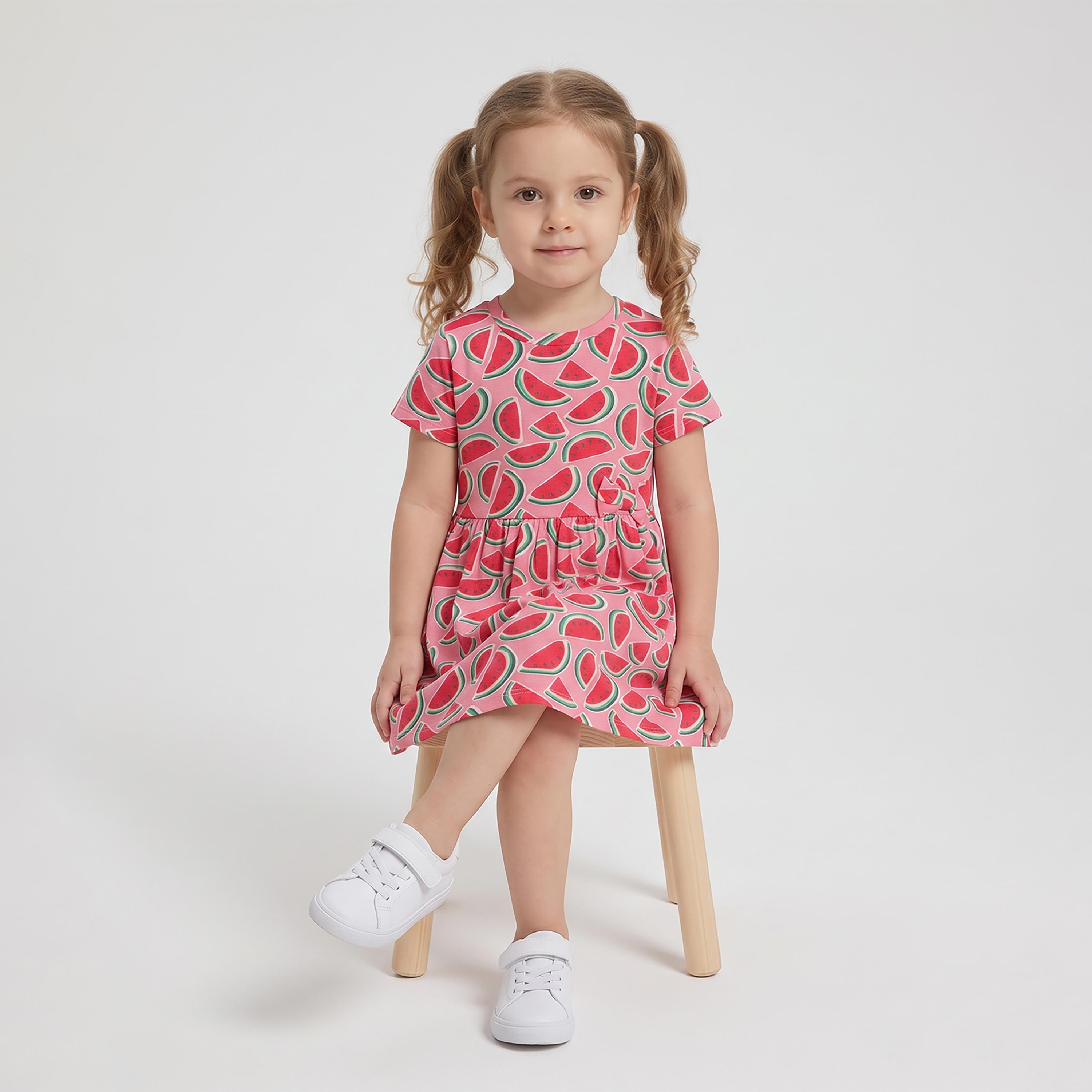 فستان كاجوال بأكمام قصيرة بطبعة بطيخ من بيبي كلو-girls-clothing-dressesandjumpsuits-image-4