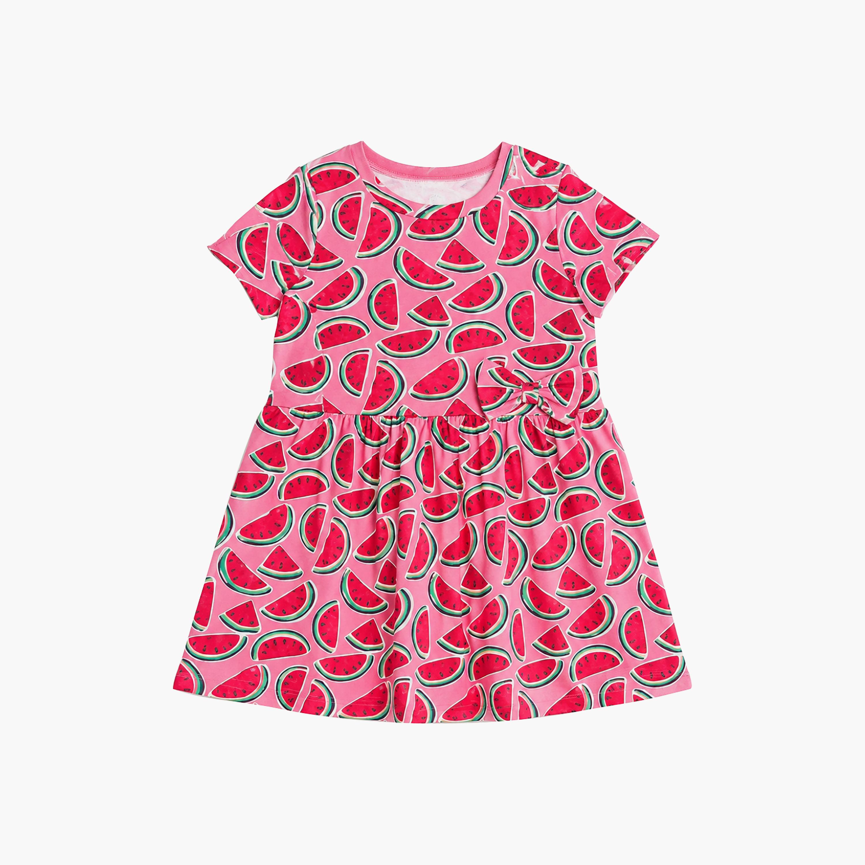 فستان كاجوال بأكمام قصيرة بطبعة بطيخ من بيبي كلو-girls-clothing-dressesandjumpsuits-image-6