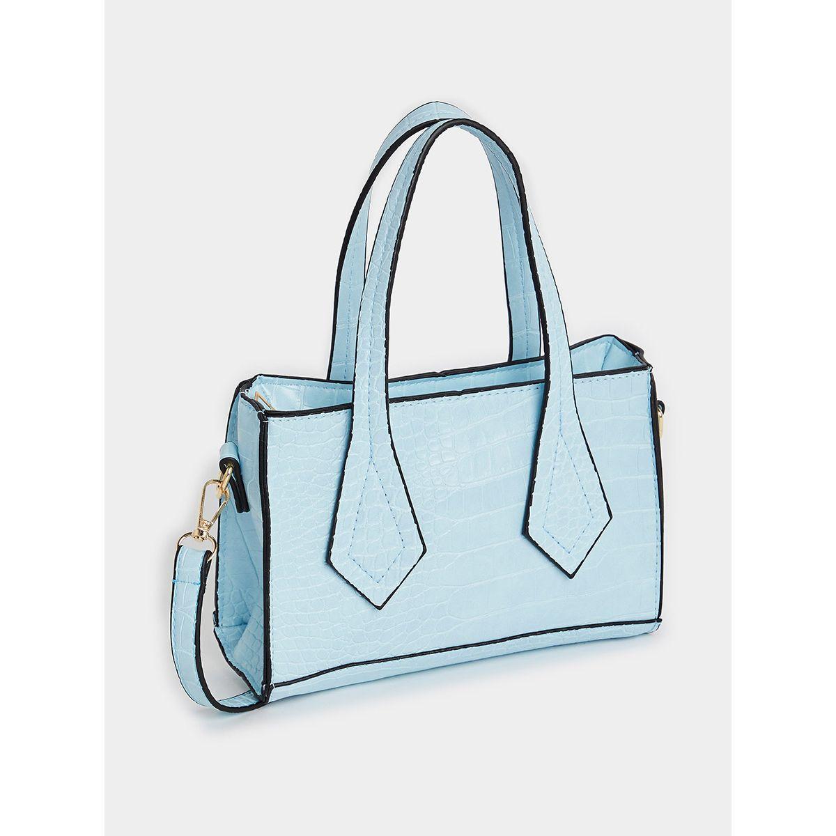 Styli Croc Textured Handbag with Detachable Strap-women-bagsandwallets-handbags-image-1
