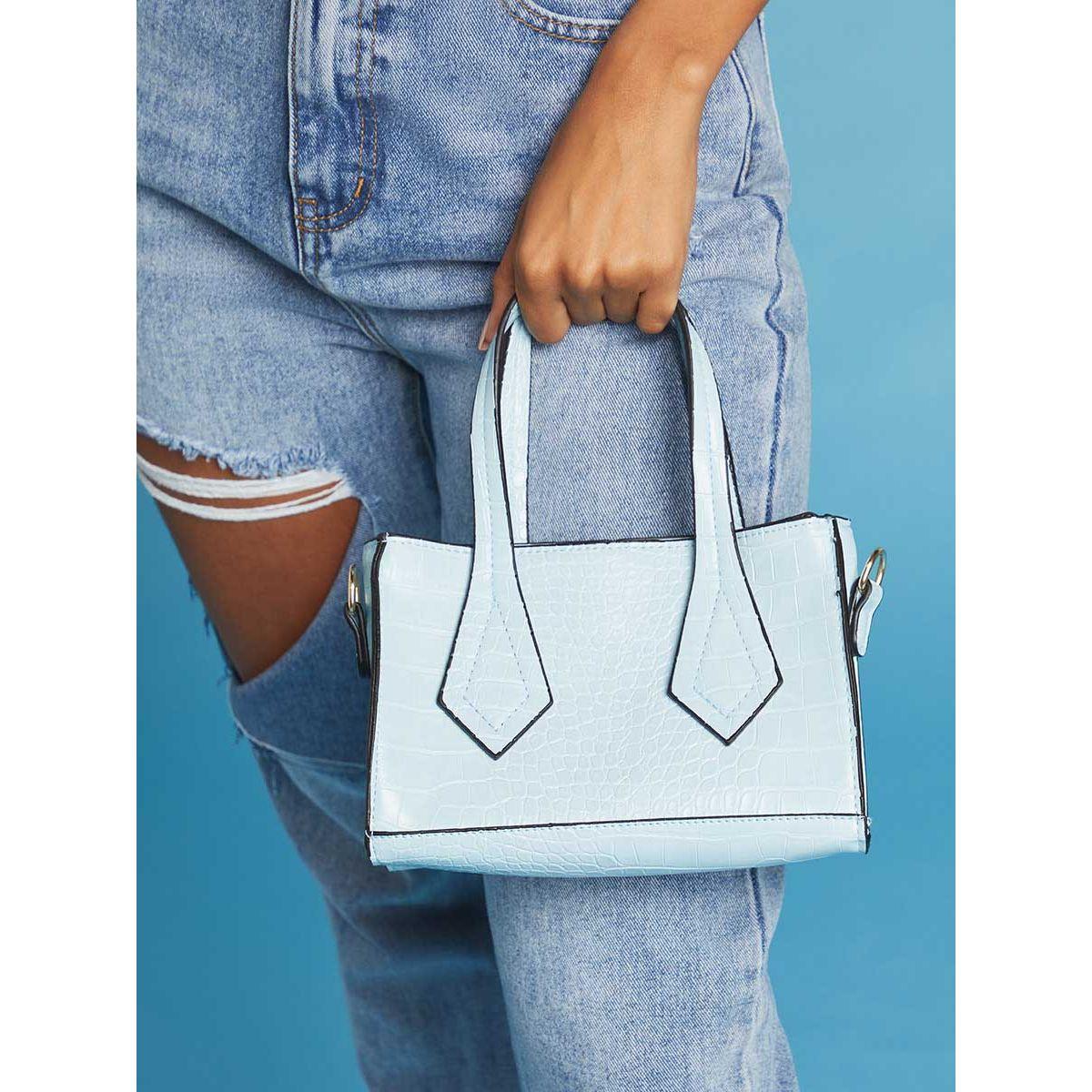Styli Croc Textured Handbag with Detachable Strap-women-bagsandwallets-handbags-image-4