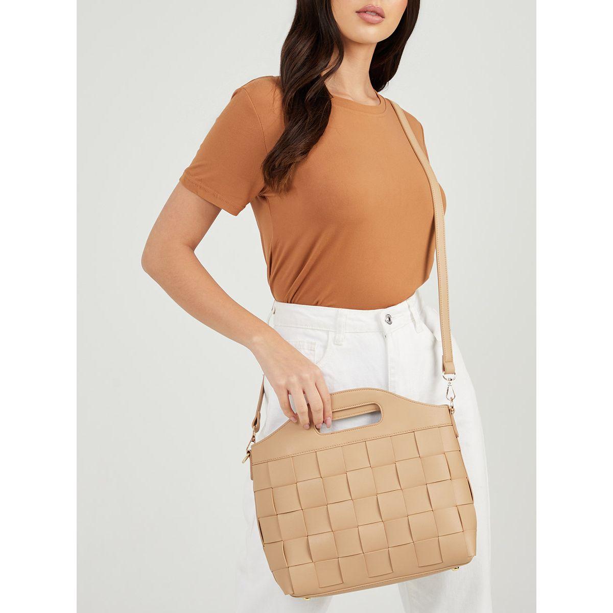 Styli Weave Pattern Detail Handbag with Detachable Strap-women-bagsandwallets-handbags-image-2