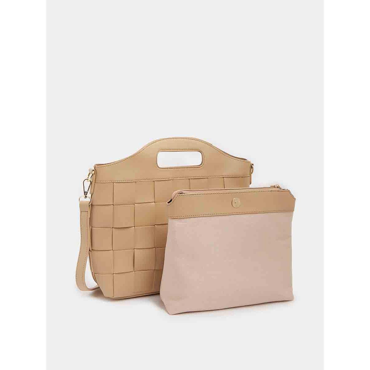 Styli Weave Pattern Detail Handbag with Detachable Strap-women-bagsandwallets-handbags-image-4