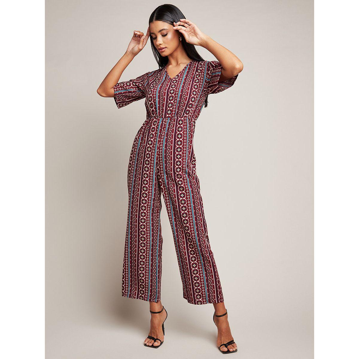 Styli Aztec Print V Neck Jumpsuit-women-clothing-jumpsuits-image-1