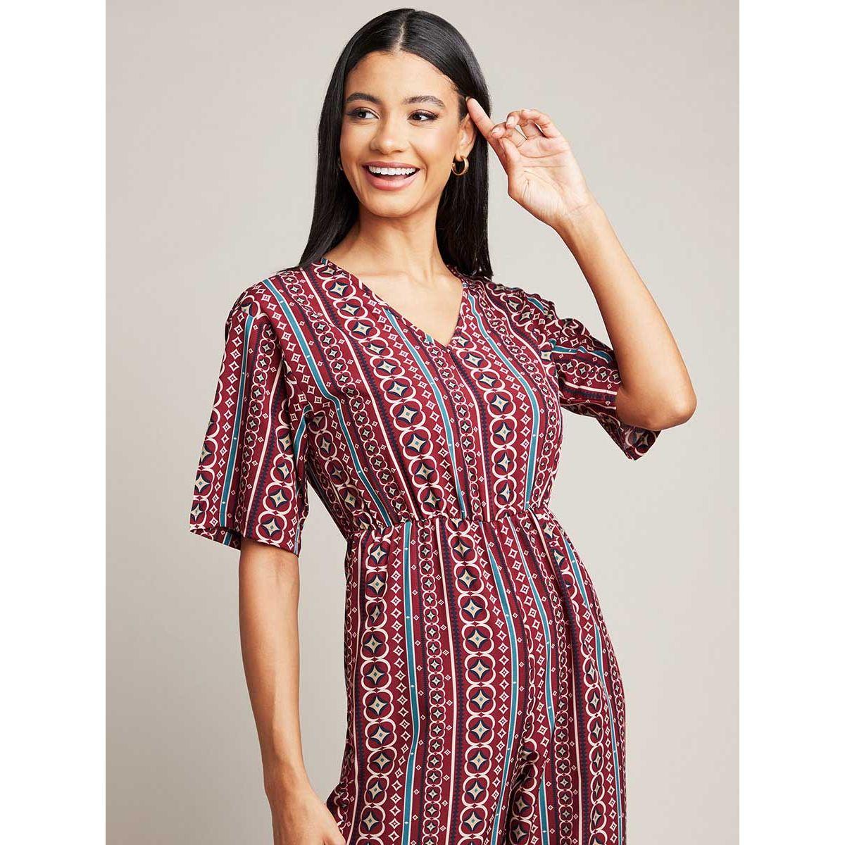 Styli Aztec Print V Neck Jumpsuit-women-clothing-jumpsuits-image-2