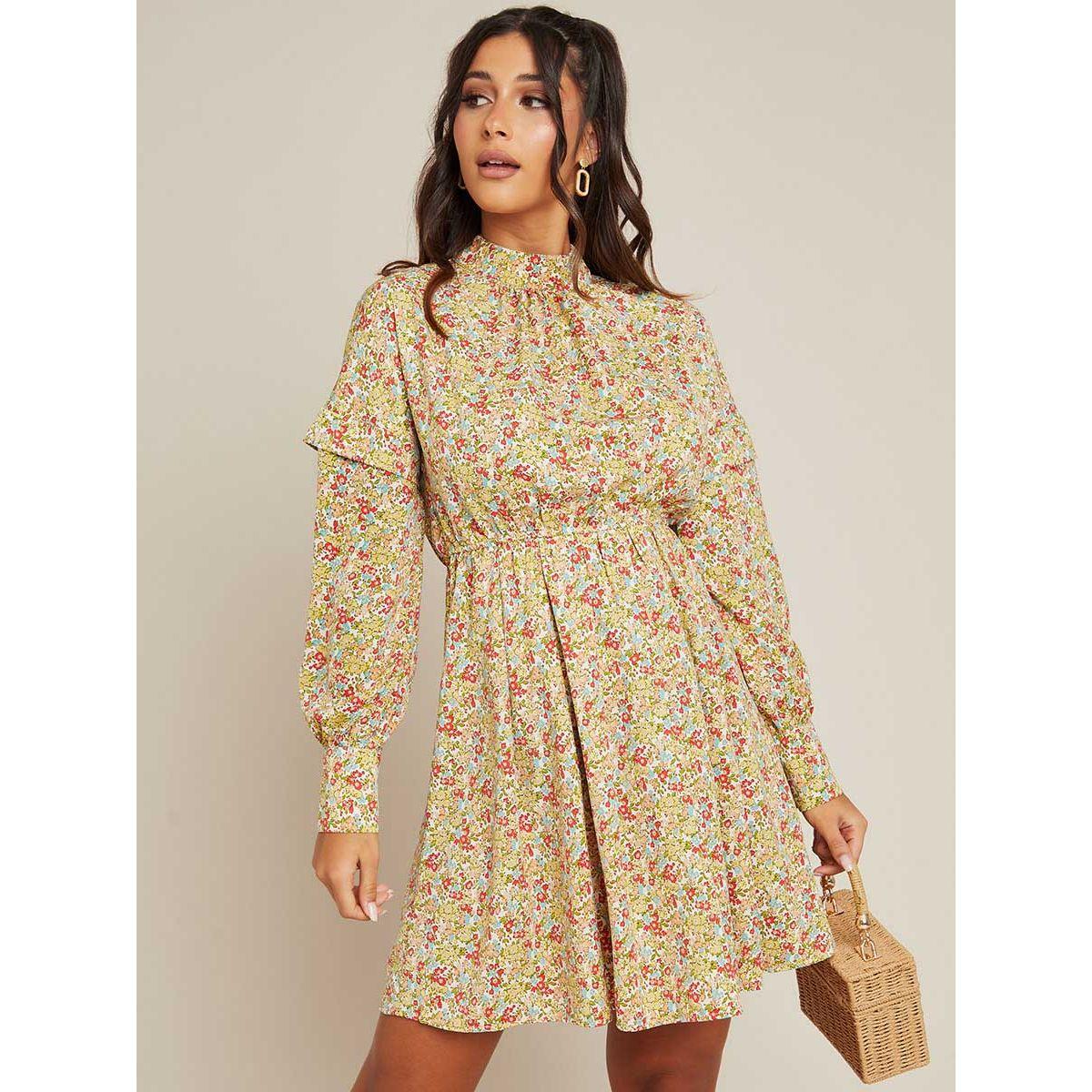 Styli Floral Print Long Sleeves A-Line Mini Dress-women-clothing-dresses-image-1