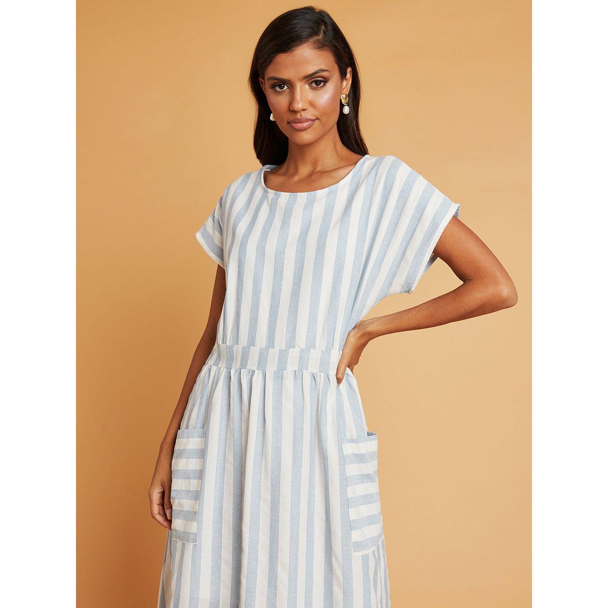 Styli Striped Round Neck Maxi Dress with Pocket Detail-women-clothing-dresses-image-2