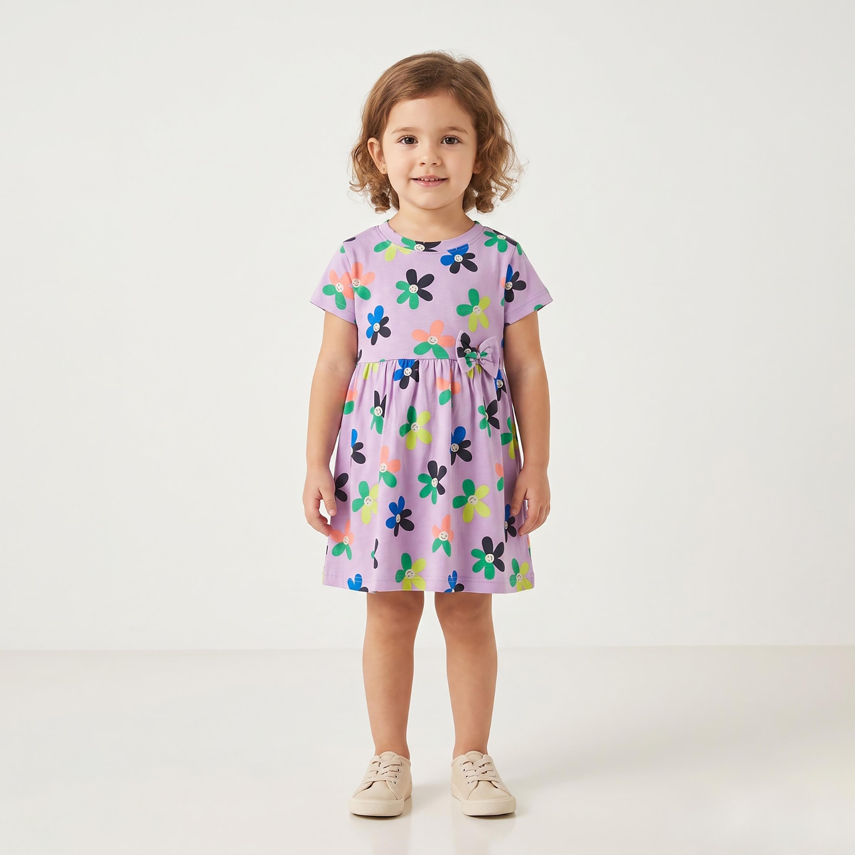 فستان كاجوال بأكمام قصيرة بطبعة أزهار من بيبي كلو-girls-clothing-dressesandjumpsuits-image-1